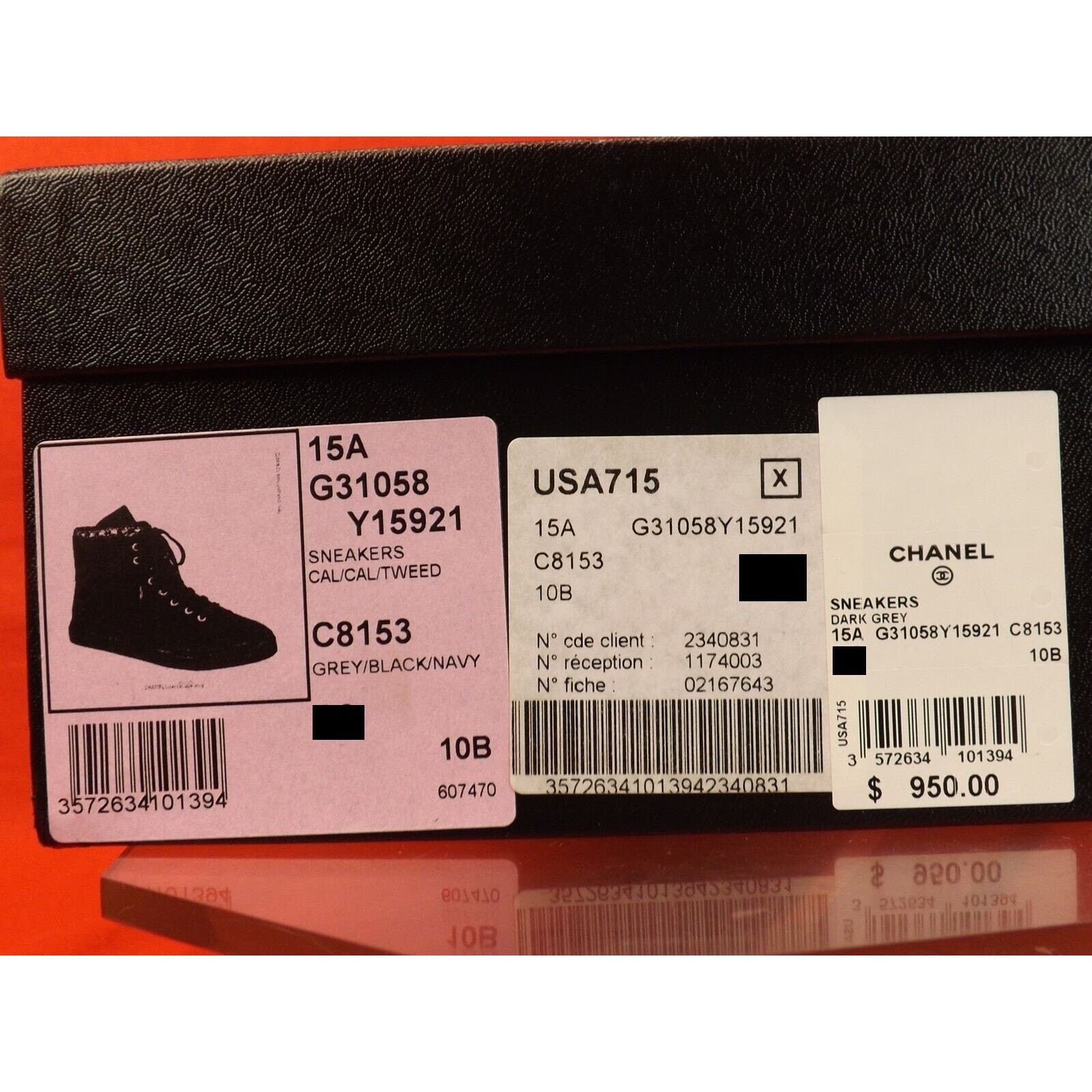 CHANEL G31058 GRAY BLACK SUEDE LEATHER CC LOGO SNEAKERS 36