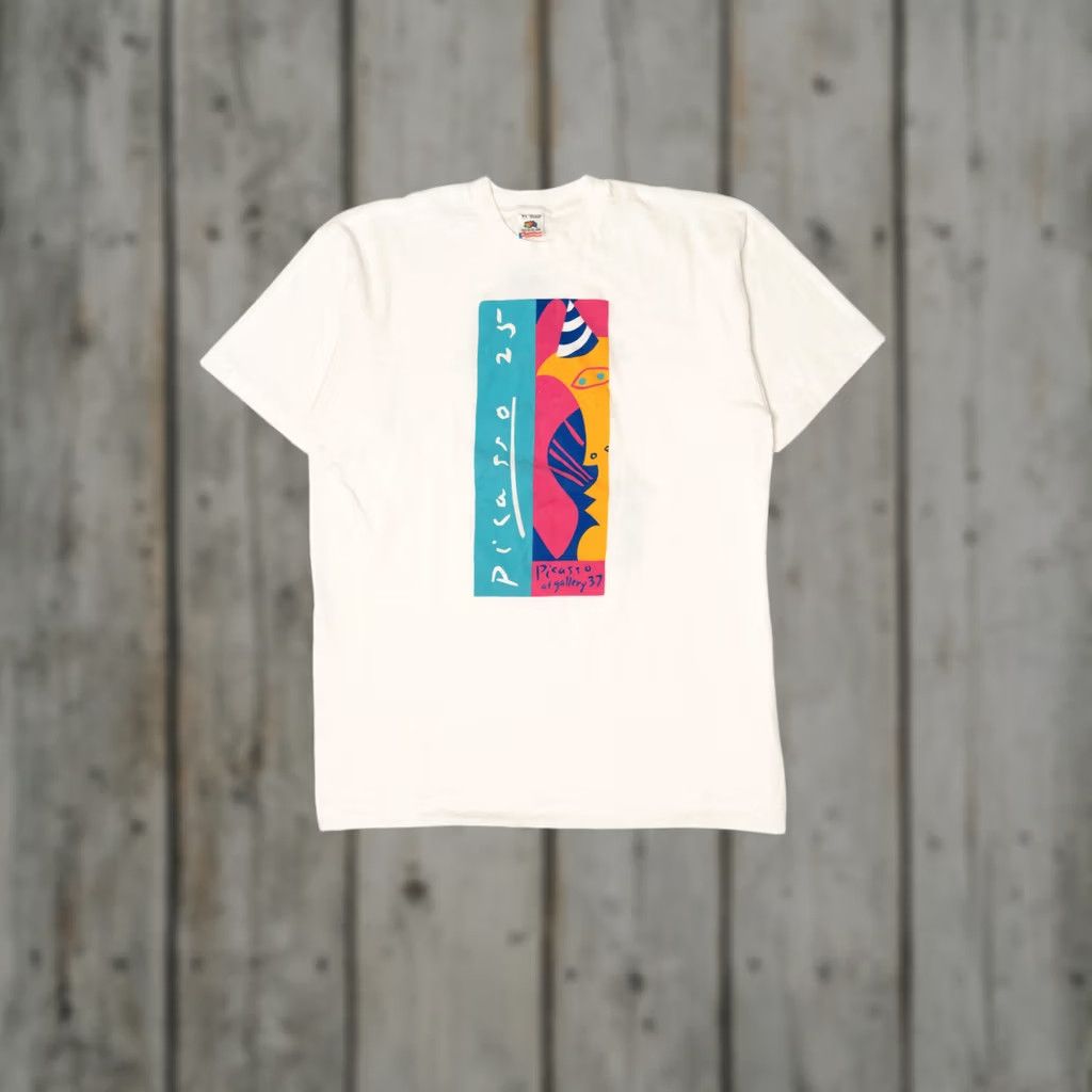 Fruit Of The Loom Vintage Picasso Art Gallery 37 Single Stitch T-Shirt 1992 White Unisex Adults X-Large Short Sleeve Cotton T-Shirt Mens Womens Girls Boys Size US XL / EU 56 / 4 - 1 Thumbnail