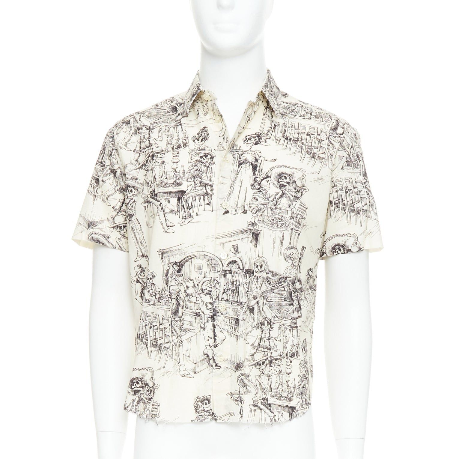 Saint Laurent Paris SAINT LAURENT 2018 cream skeleton western party print hawaiian shirt FR38 XS Size US S / EU 44-46 / 1 - 1 Thumbnail