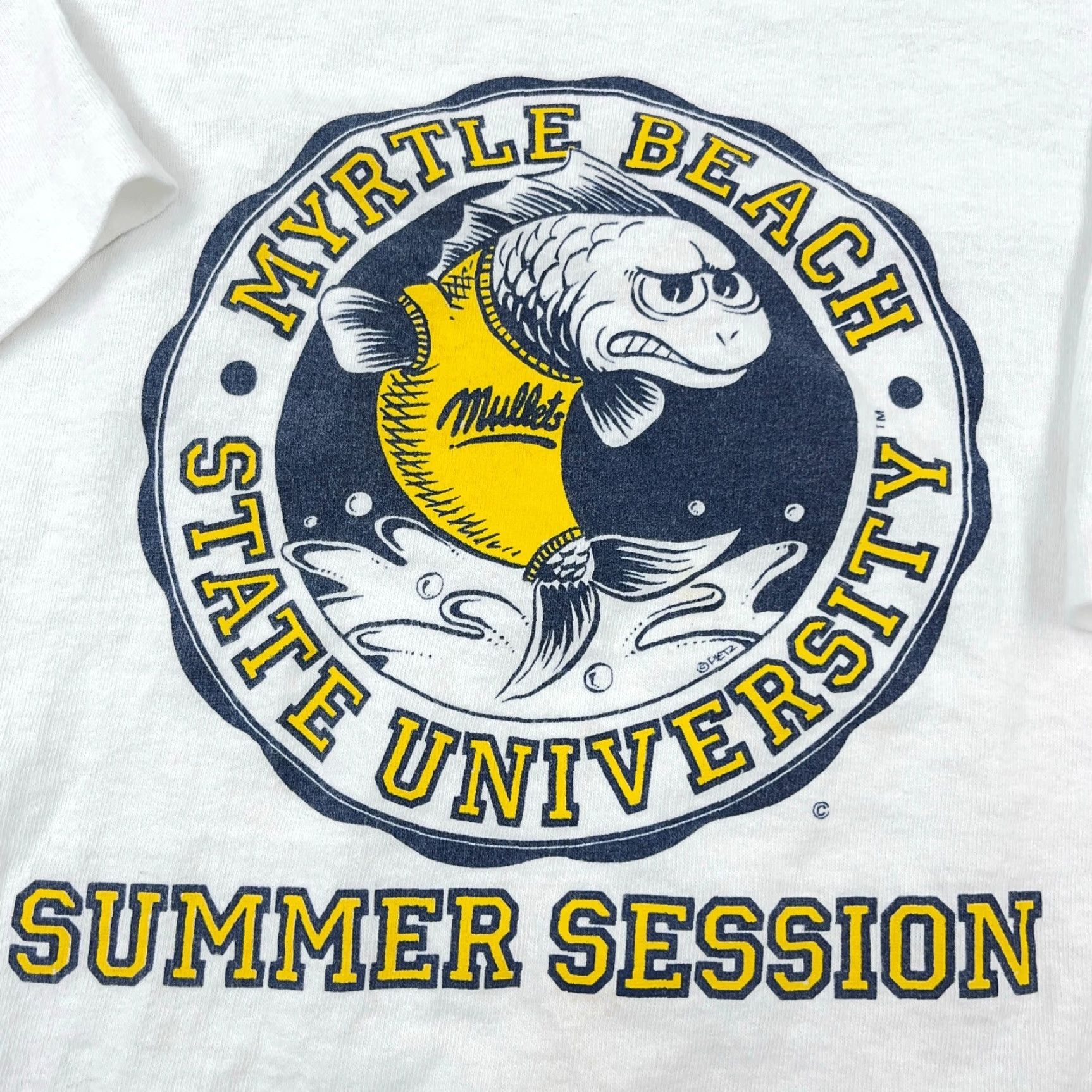Fruit Of The Loom VINTAGE Fruit of the Loom Shirt Mens XL White 80s 90s Graphic Print Stains Single Stitch Sports Retro School TV Fish Myrtle Beach Mullets Tee Size US XL / EU 56 / 4 - 5 Thumbnail