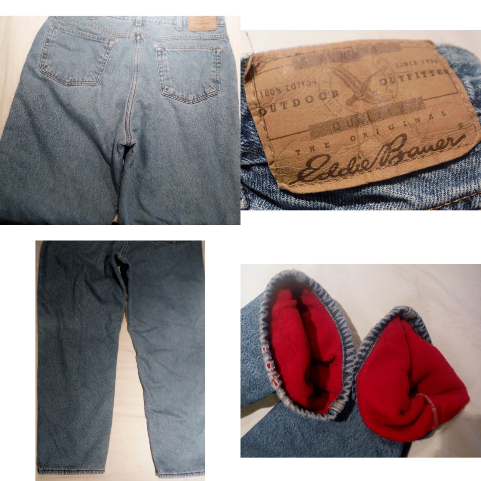 Eddie Bauer VINTAGE Eddie Bauer Blue Denim Jeans 38x28 USA Made with Fleece Lining, Classic Straight Leg, Warm, Mens Size US 38 / EU 54 - 8 Thumbnail