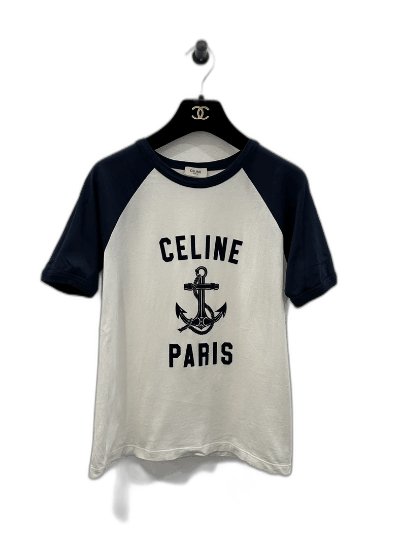 Celine Celine White and Navy Anchor Short Sleeve Tee Size US S / EU 44-46 / 1 - 1 Thumbnail