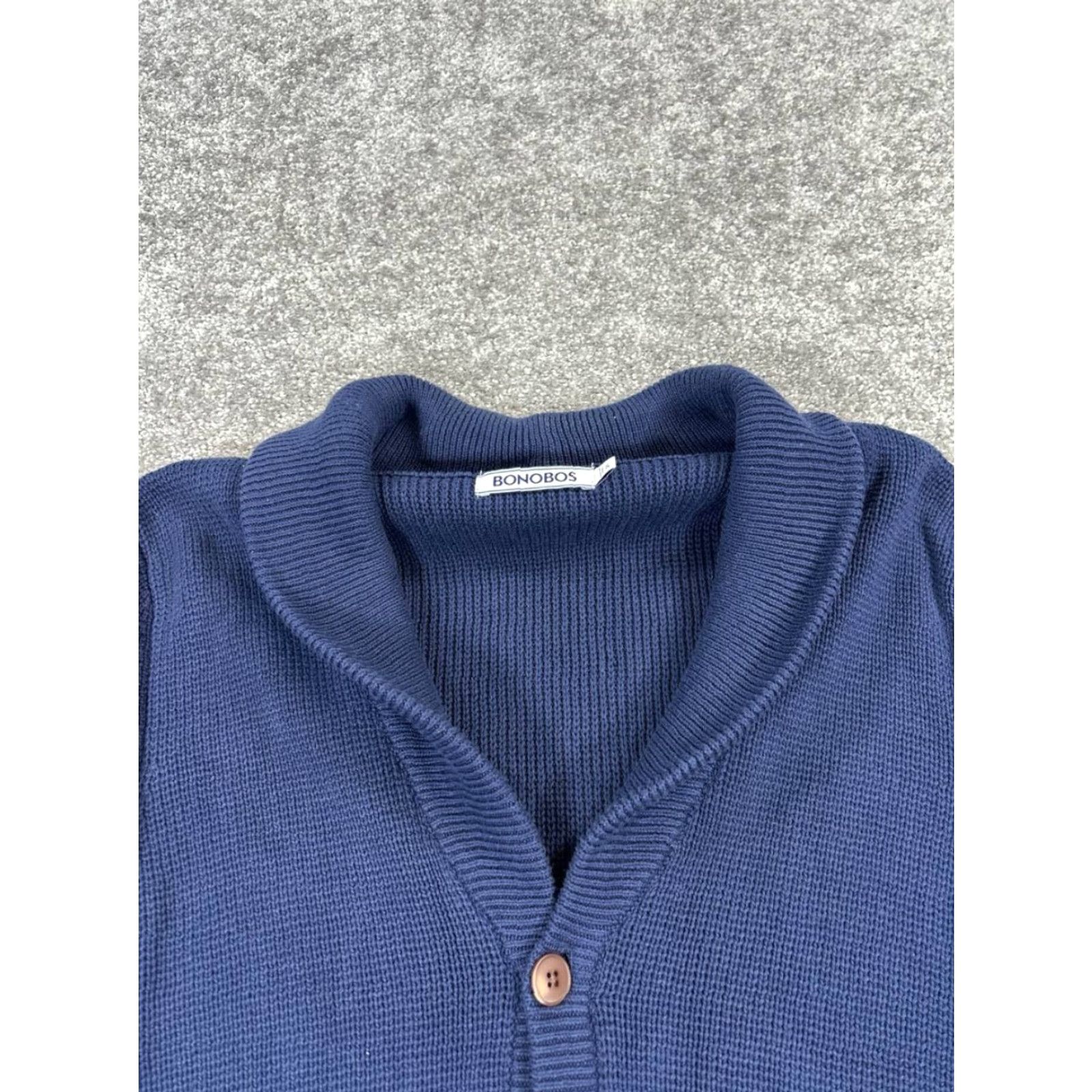 Bonobos Bonobos Mens Small Cardigan Sweater Blue Wool Knit Button Mock Neck Collared Regular Fit Size US S / EU 44-46 / 1 - 2 Thumbnail