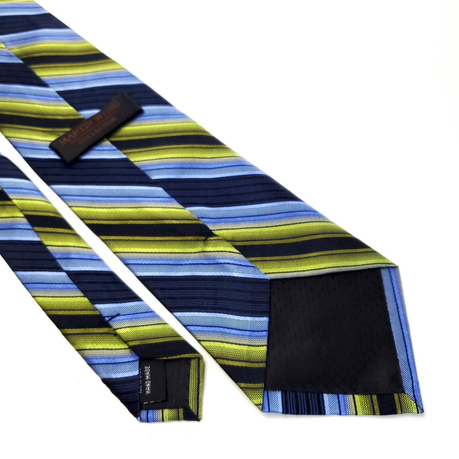 Vintage Martin Wong Blue Green Striped Woven Wide Silk Tie Size ONE SIZE - 5 Thumbnail