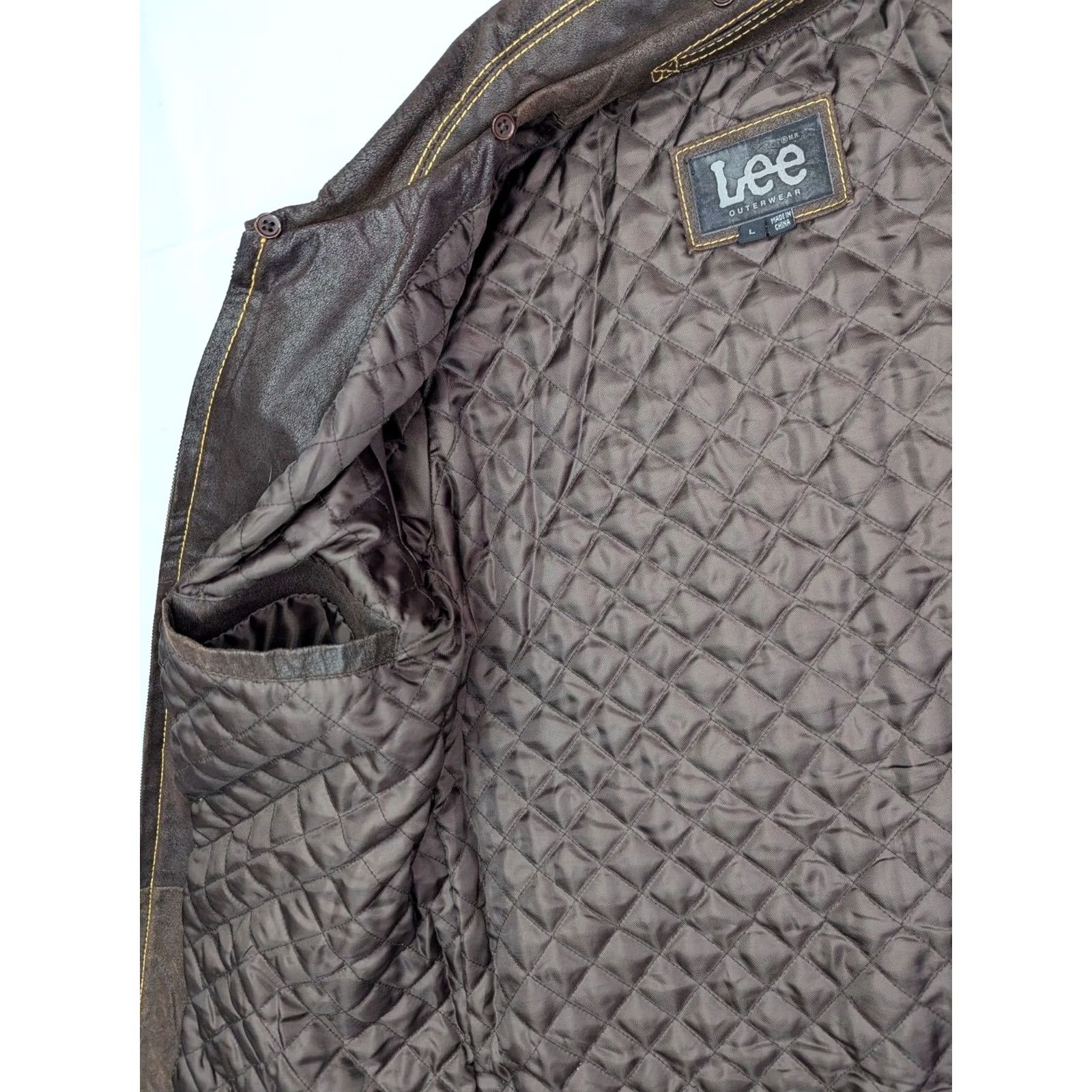Lee VINTAGE Lee Leather Quilt Lined Jacket Womens L Brown Yellow Accent EUC Jacket Size L / US 10 / IT 46 - 6 Thumbnail