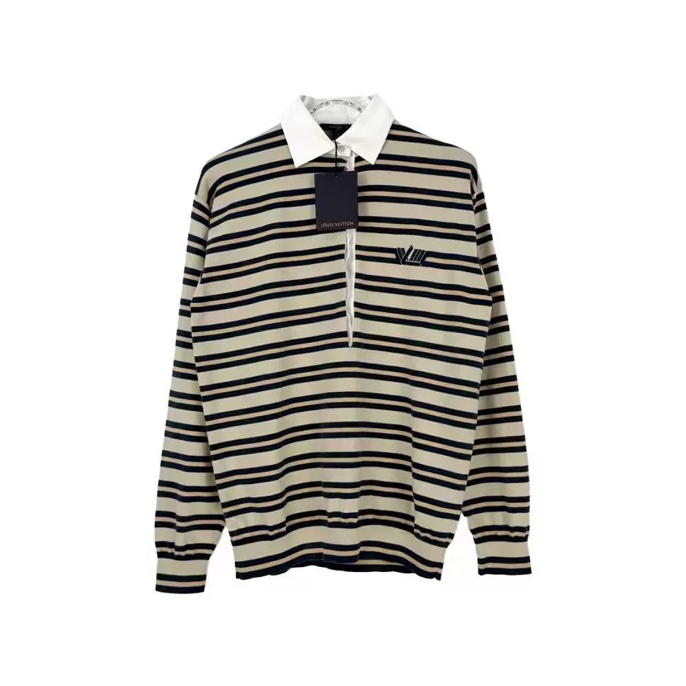 Louis Vuitton LV Beige Blue Stripe Silk Blend Long Sleeve Size US XS / EU 42 / 0 - 1 Thumbnail