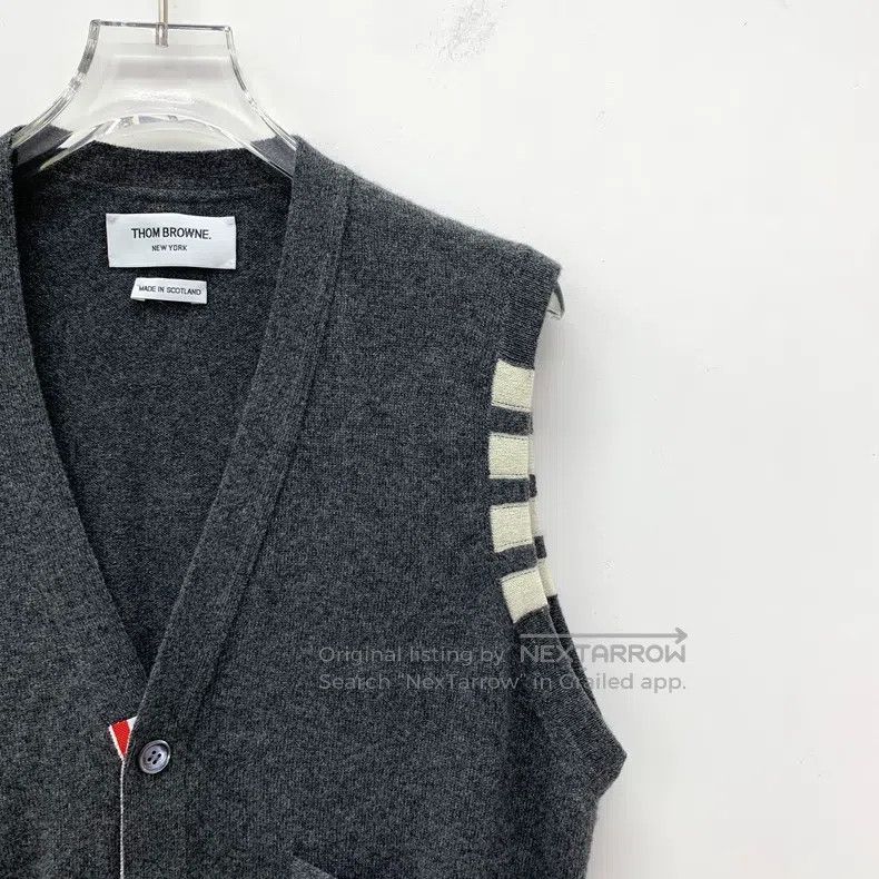 Thom Browne Thom Browne Classic dark gray four-row goat cashmere V-nec Size US M / EU 48-50 / 2 - 3 Thumbnail