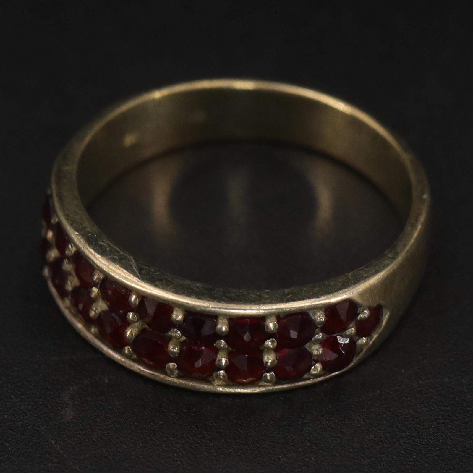 The Unbranded Brand Sterling Silver Designer Garnet Pave Gold Band Ring Size 7 Size ONE SIZE - 3 Thumbnail