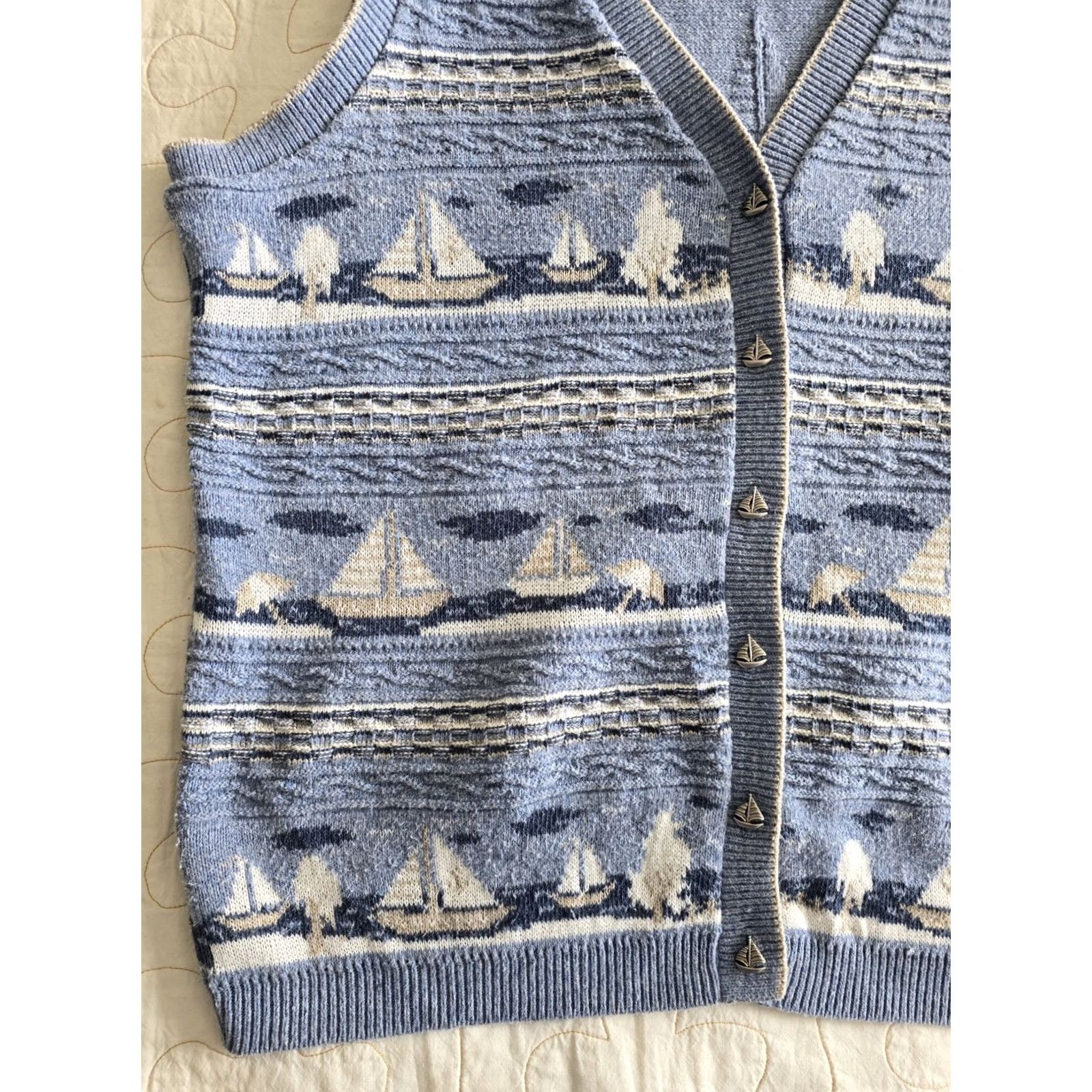 Northern Reflections Vintage 90s Sailboat Northern Reflections Sweater Vest XL Tall Blue Cotton Blend Buttoned Whimsical Androgyny Shirt? Size XL / US 12-14 / IT 48-50 - 4 Thumbnail