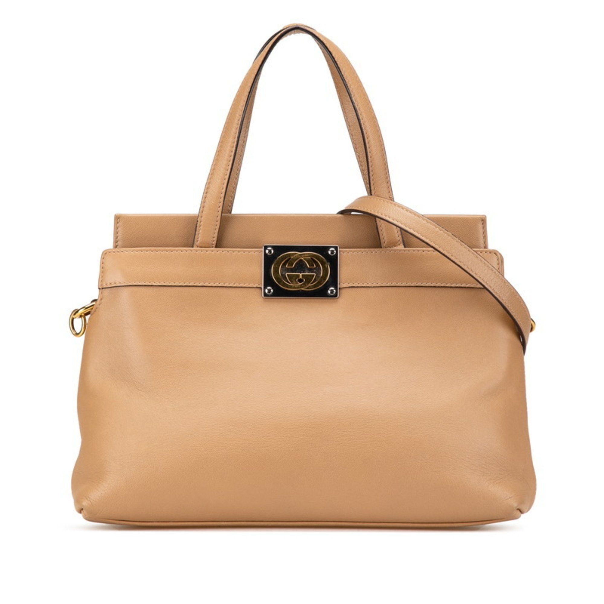 Gucci Interlocking G Handbag Shoulder Bag 631663 Beige Leather Women's Gucci