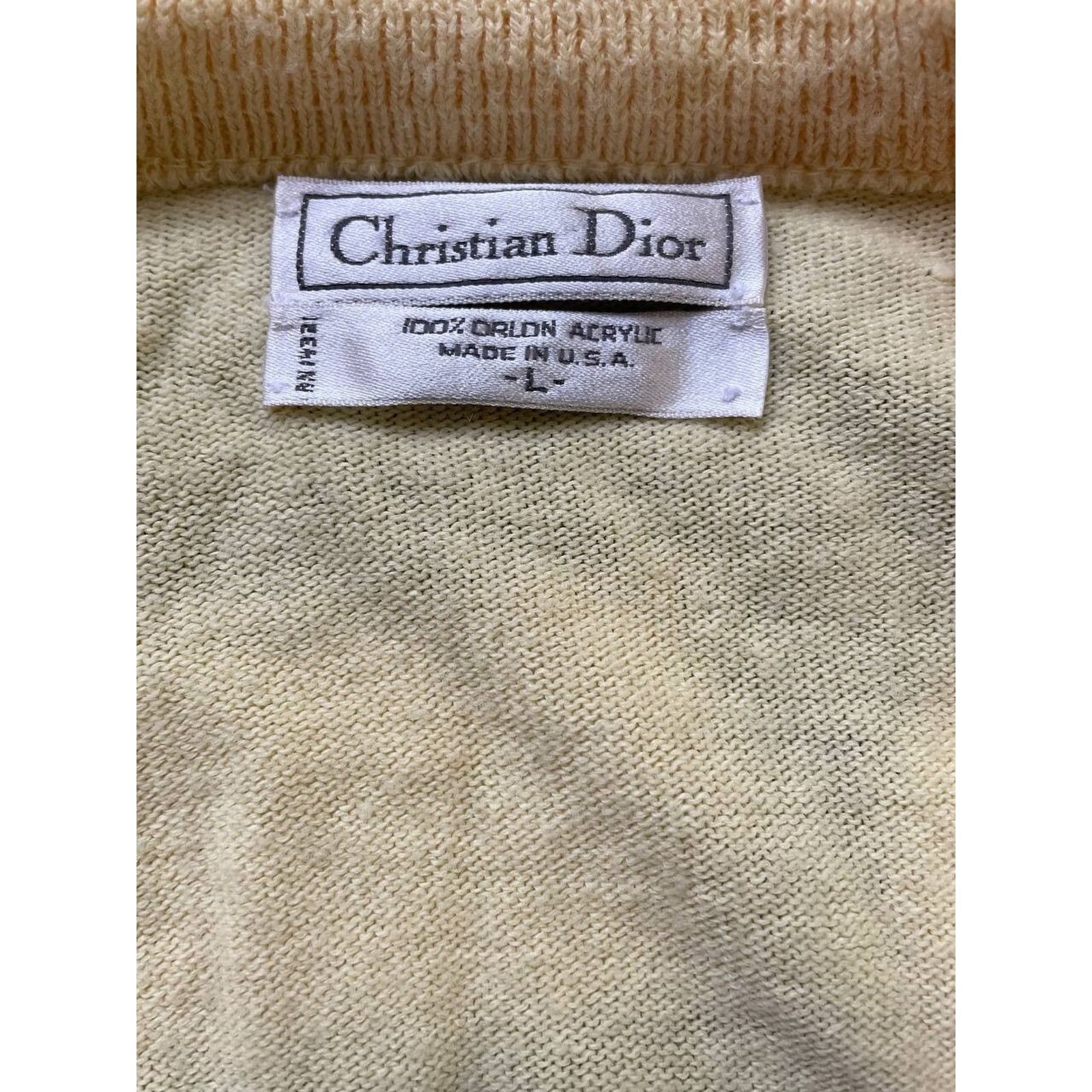 Dior × Vintage Vintage Christian Dior Yellow Sweater L V-Neck Orlon Acrylic Size US L / EU 52-54 / 3 - 5 Thumbnail