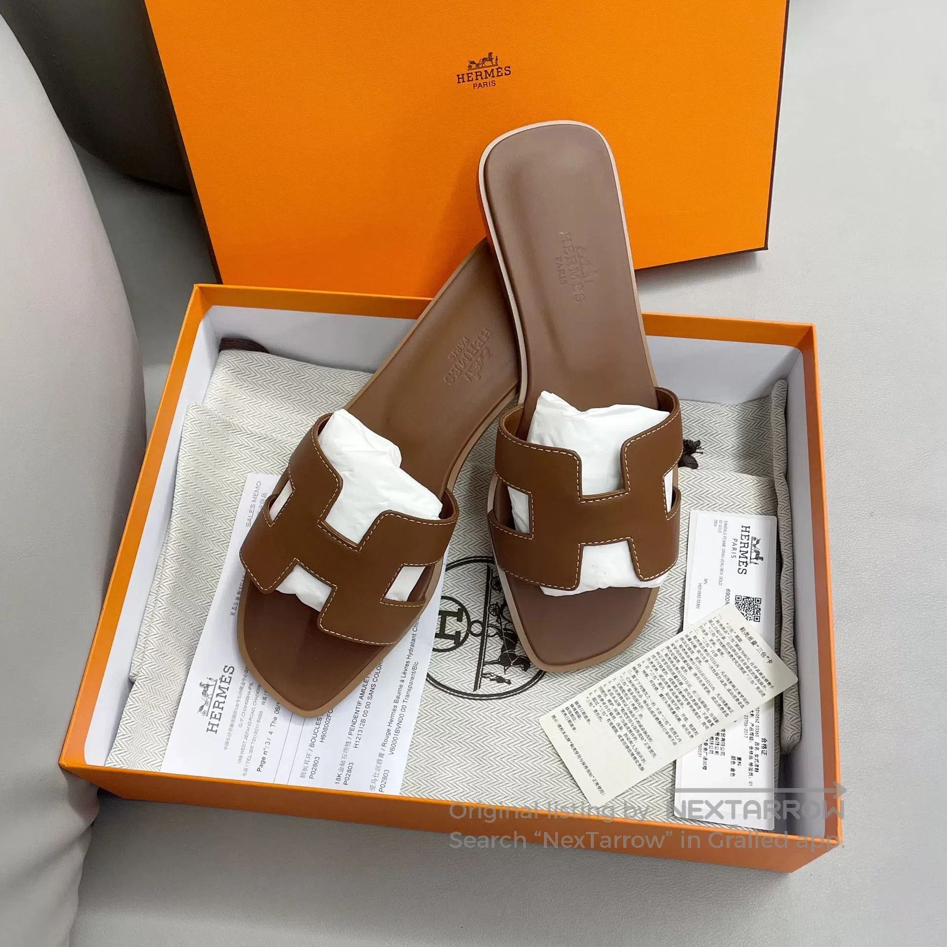 Hermes Hermes Brown Large H Slippers. Size US 6 / IT 36 - 3 Thumbnail