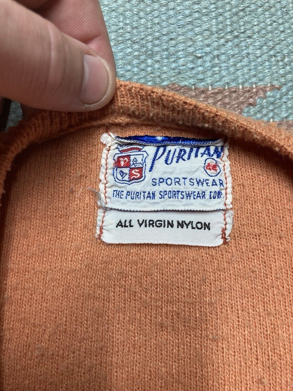 Puritan × Vintage VTG 60s puritan sweater soft nylon knit v neck peach 44 L Size US L / EU 52-54 / 3 - 3 Thumbnail