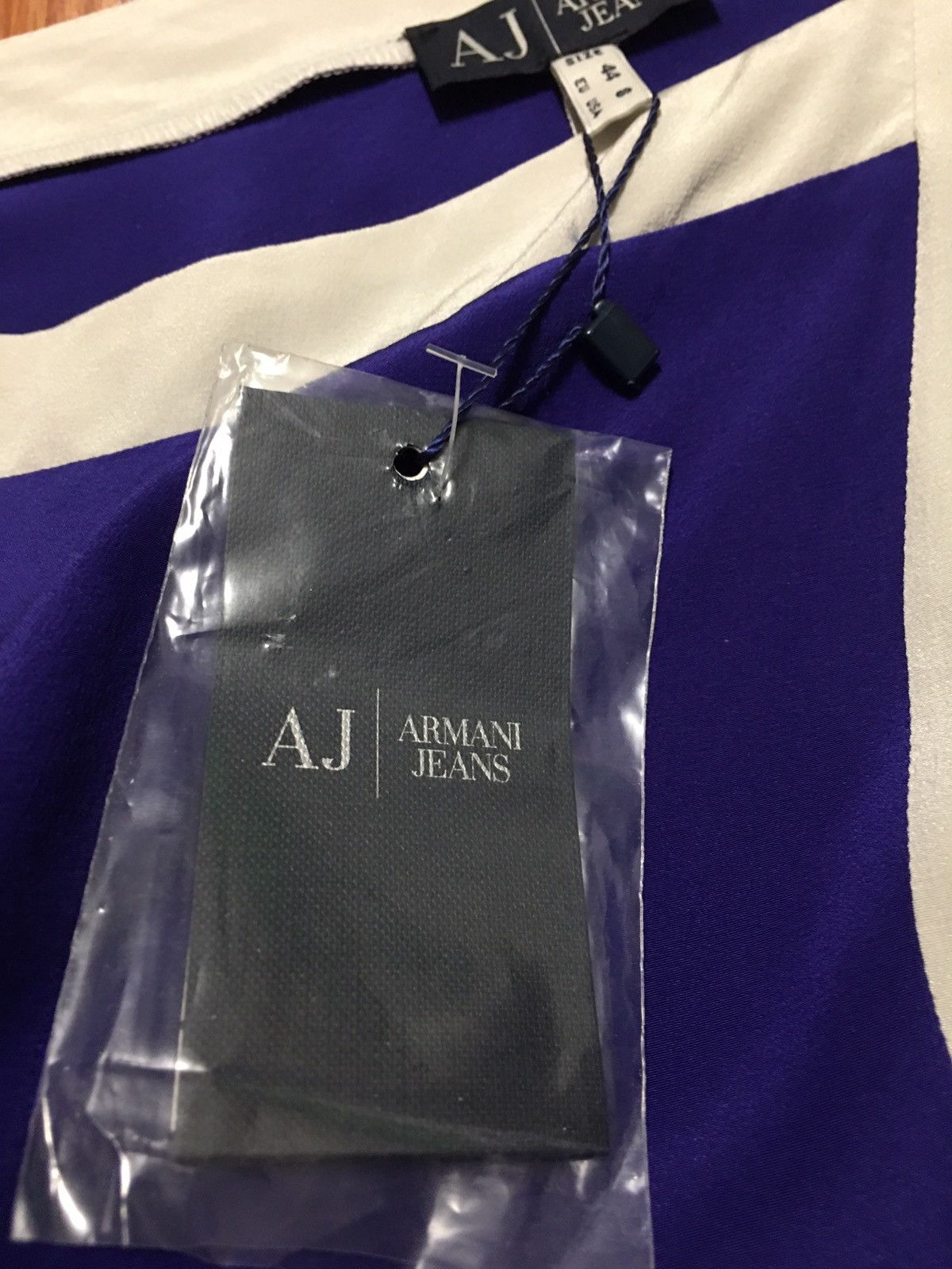 ARMANI Jeans Pure Silk Black Blue Midi Dress EU44 US8