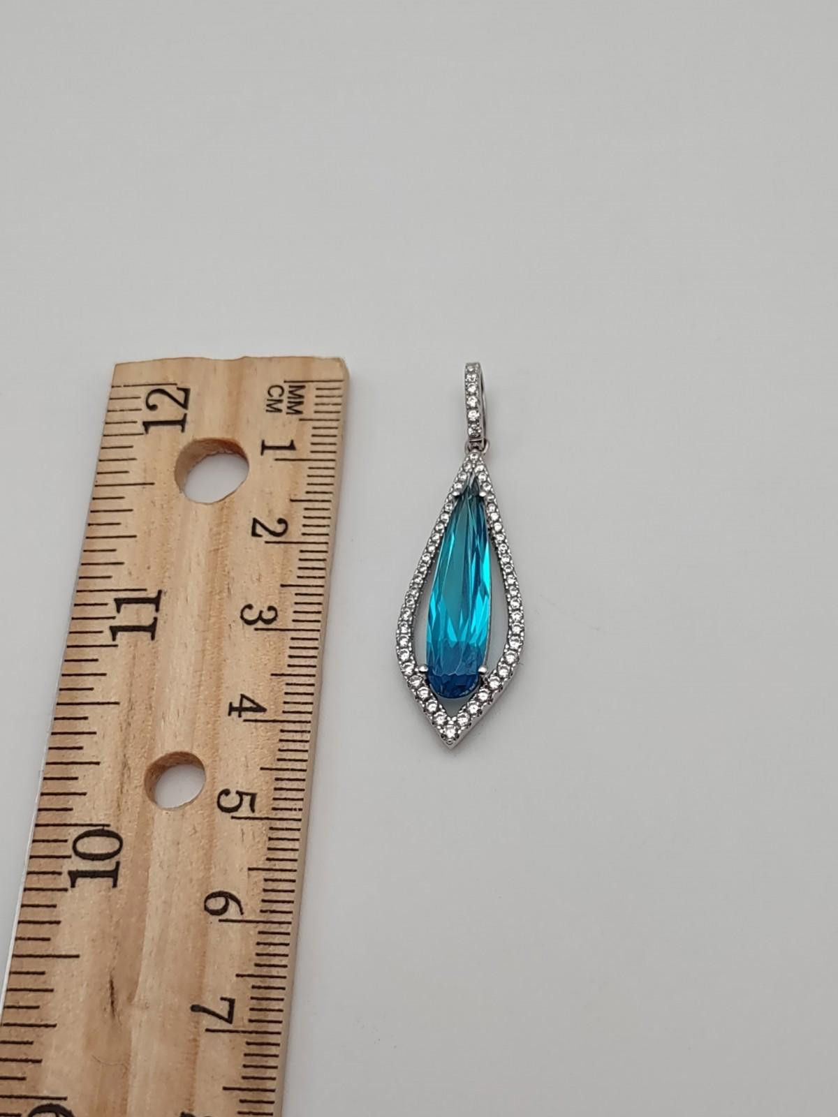 The Unbranded Brand Sterling Silver Blue Stone Pendant Teardrop CZ Halo 925 Size ONE SIZE - 5 Thumbnail