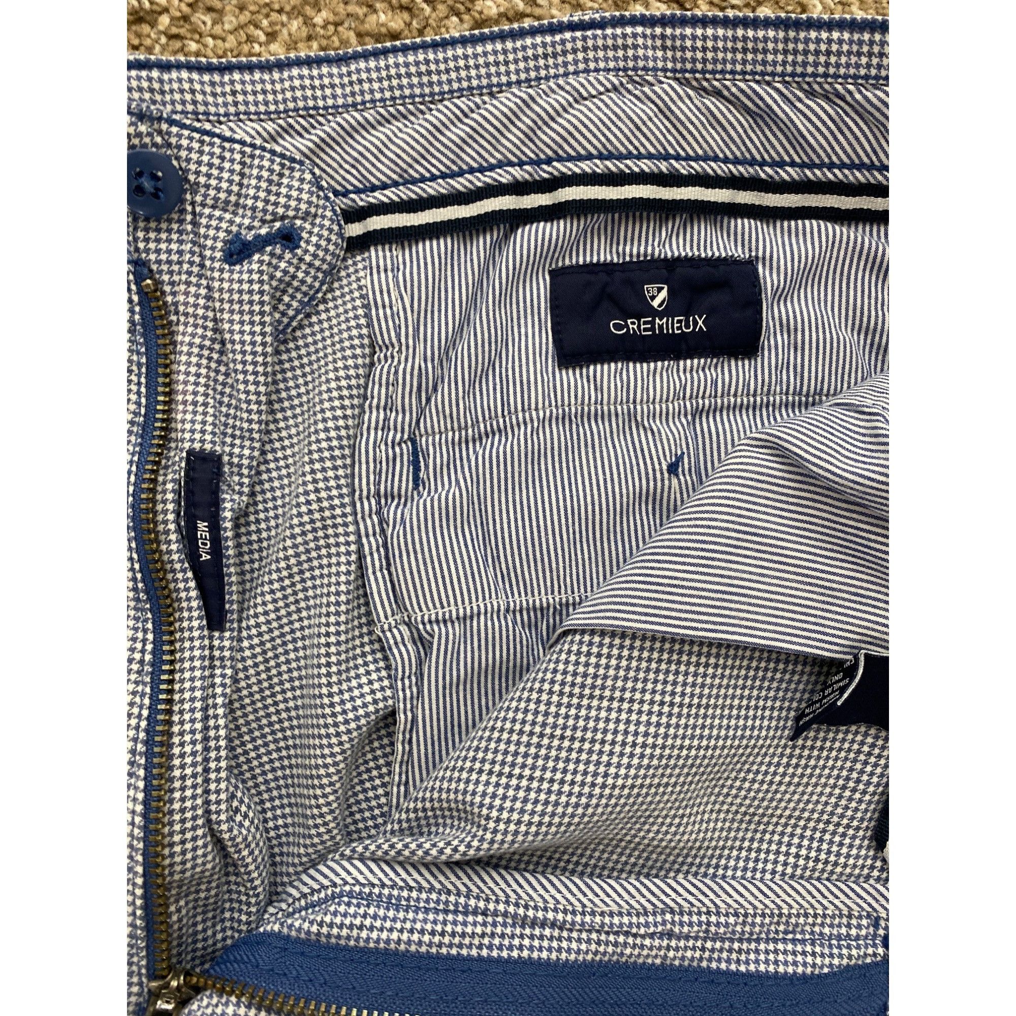 Cremieux CREMIEUX MEN'S BLUE/WHITE MINI HOUNDSTOOTH COTTON MEDIA SHOR Size US 40 / EU 56 - 4 Thumbnail