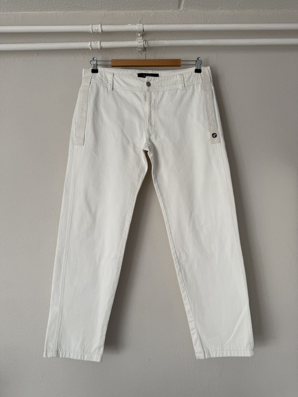 Gucci White Cotton Pants with GG Logo Detail Size US 34 / EU 50 - 1 Thumbnail