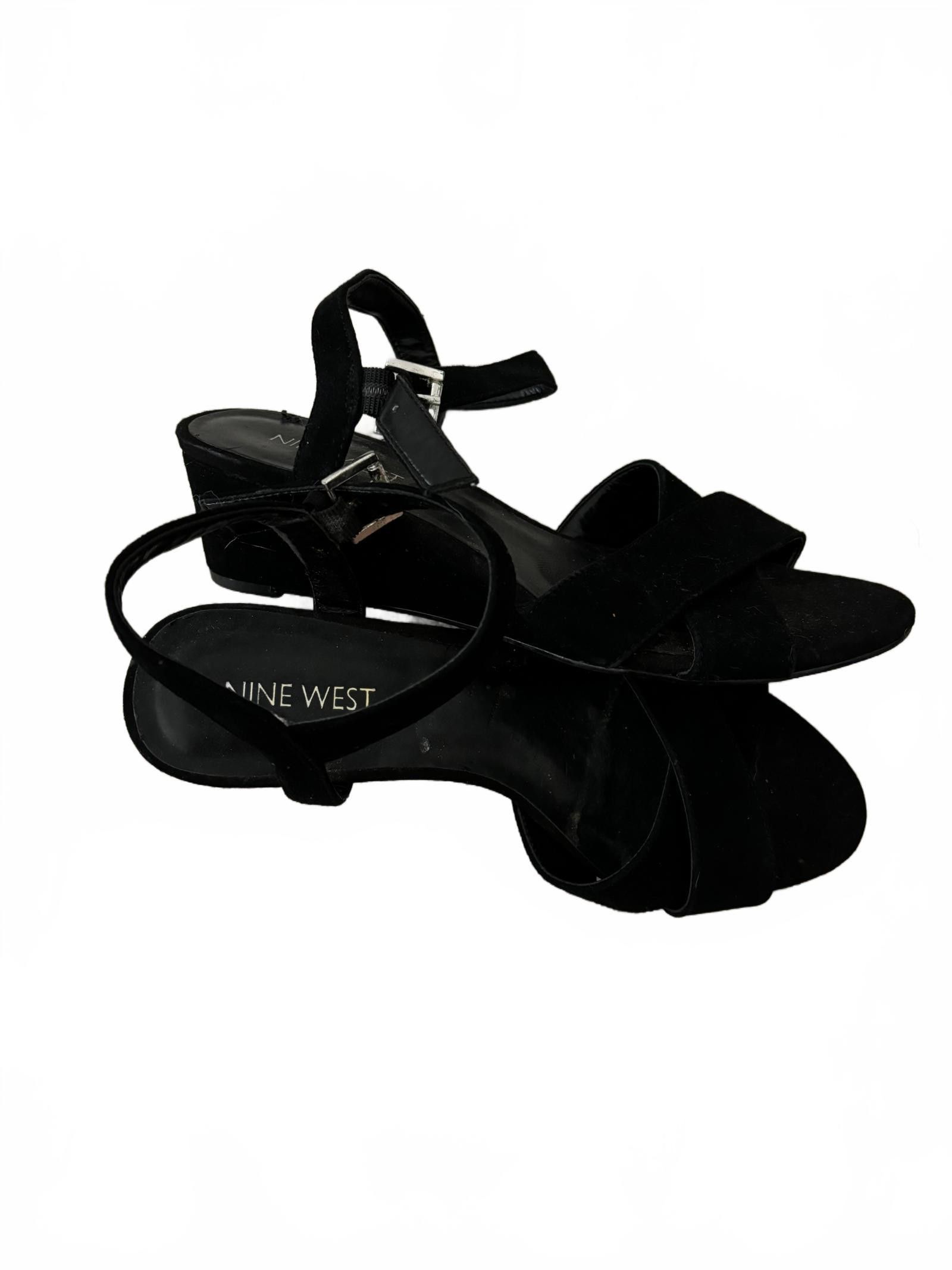 Nine West Worn ONCE! NINE WEST Black Suede Wedge Sandals Size US 5.5 / IT 35.5 - 2 Thumbnail