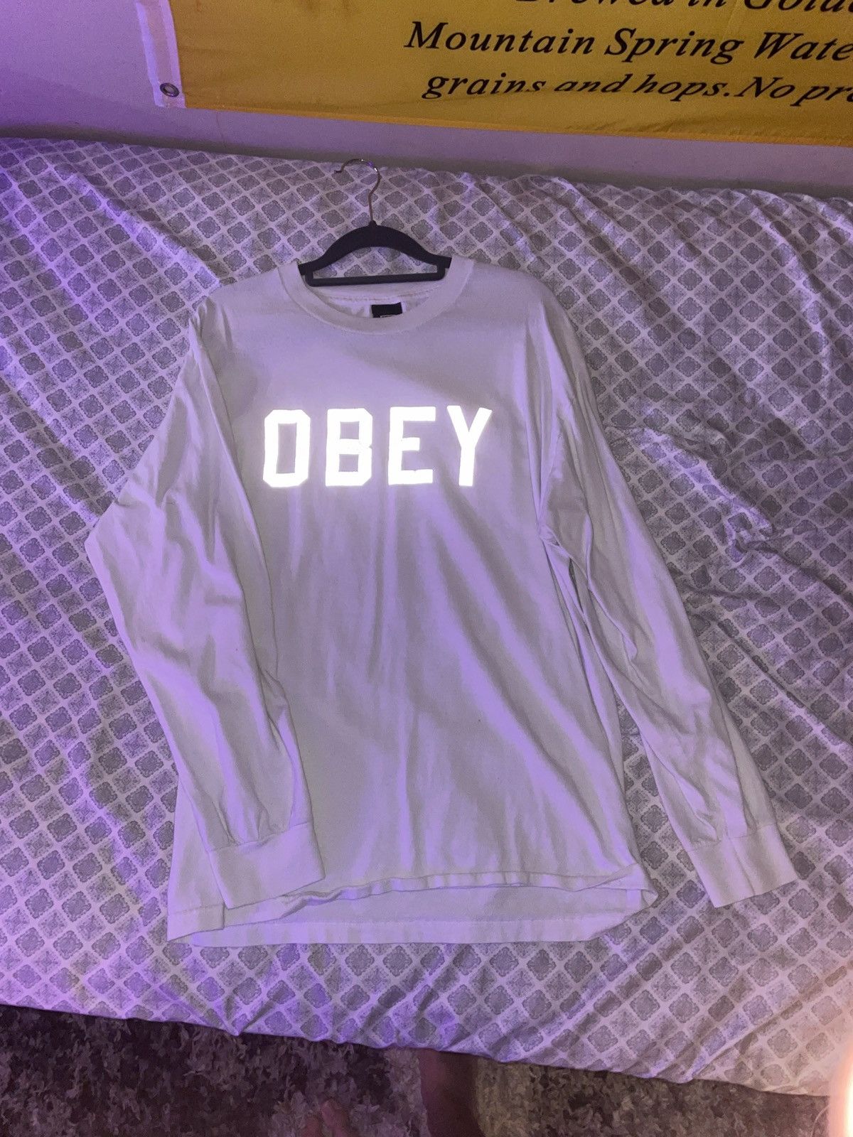 Obey OBEY Reflective Logo Long Sleeve T Shirt Men's L White Size US L / EU 52-54 / 3 - 1 Thumbnail