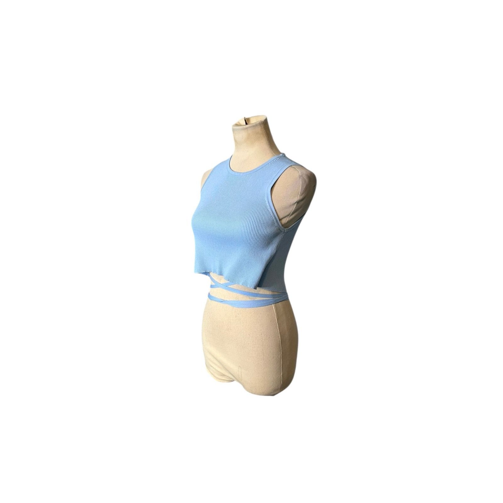 Bershka Bershka light blue ribbed knit crop top size Large Size L / US 10 / IT 46 - 9 Thumbnail