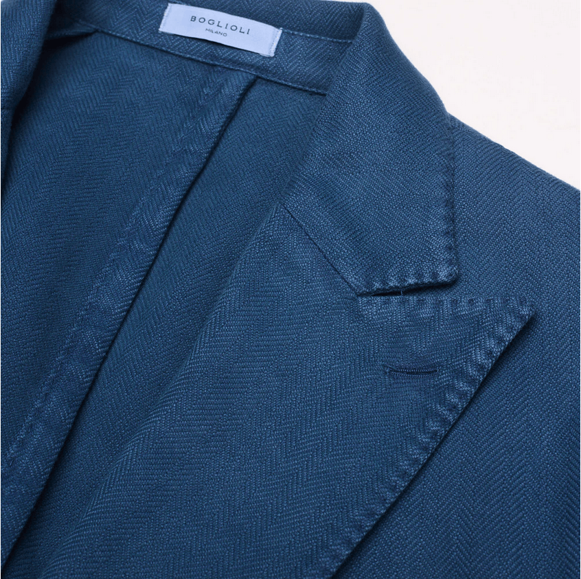 Boglioli Boglioli K-Jacket _ Double-Breasted, Blue Herringbone Cotton Size 40R - 3 Thumbnail