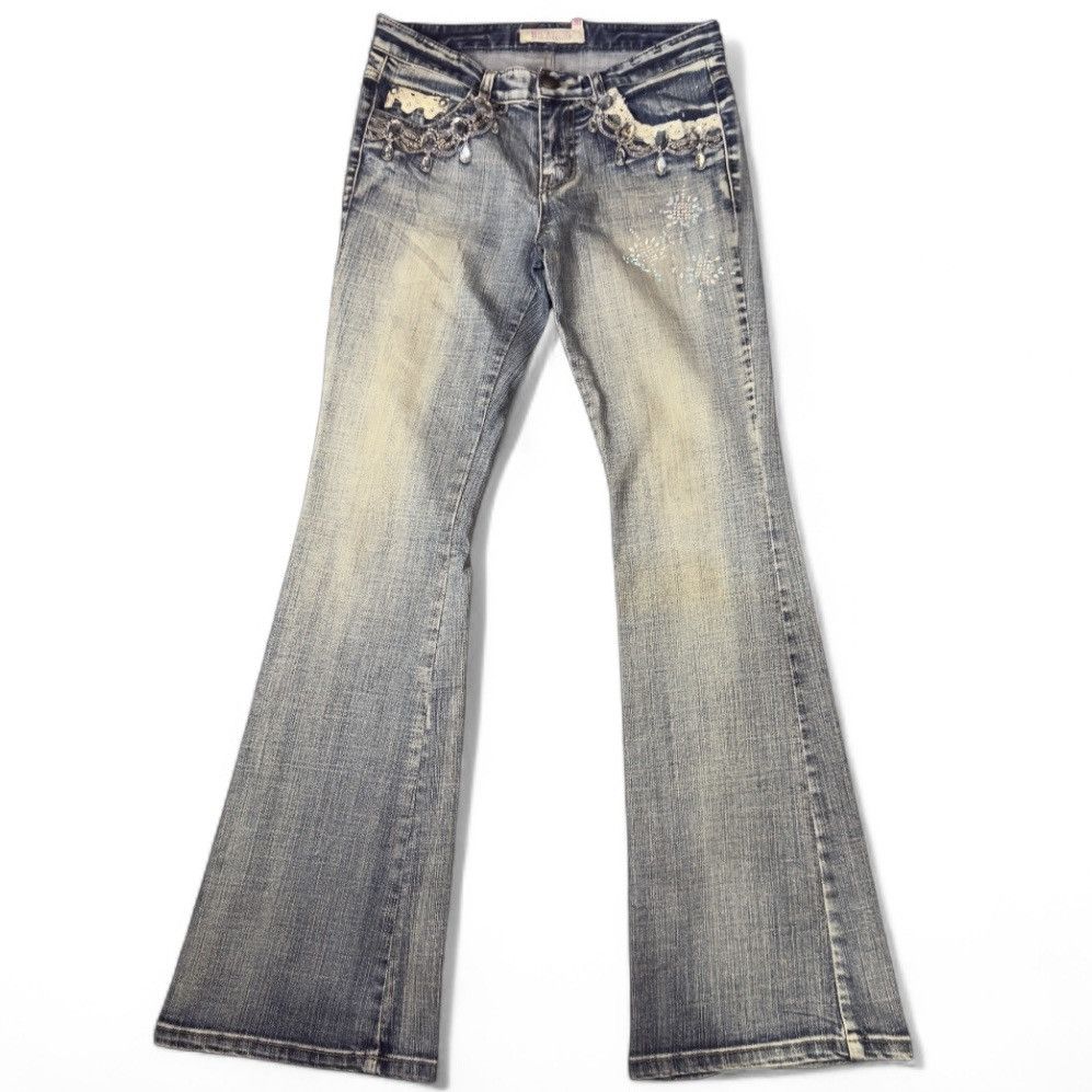 Hysteric Glamour Flare Sick 🔥 6th Avenue Rhinestone Lace Jeans LGB Style Size 30" / US 8 / IT 44 - 1 Thumbnail
