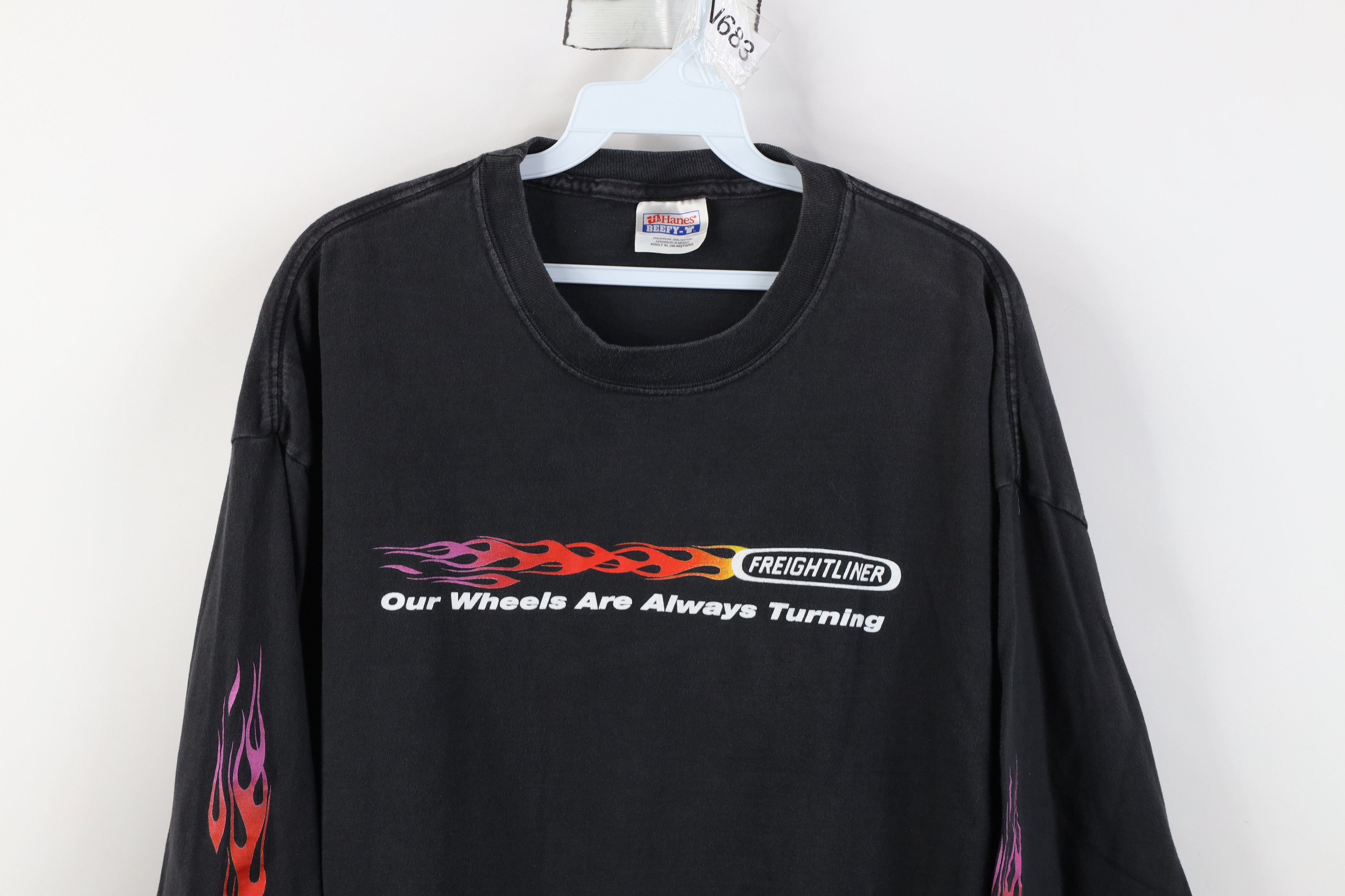 Vintage Vintage 90s Y2K Fire Flames Long Sleeve T-Shirt Black Size US XL / EU 56 / 4 - 2 Thumbnail
