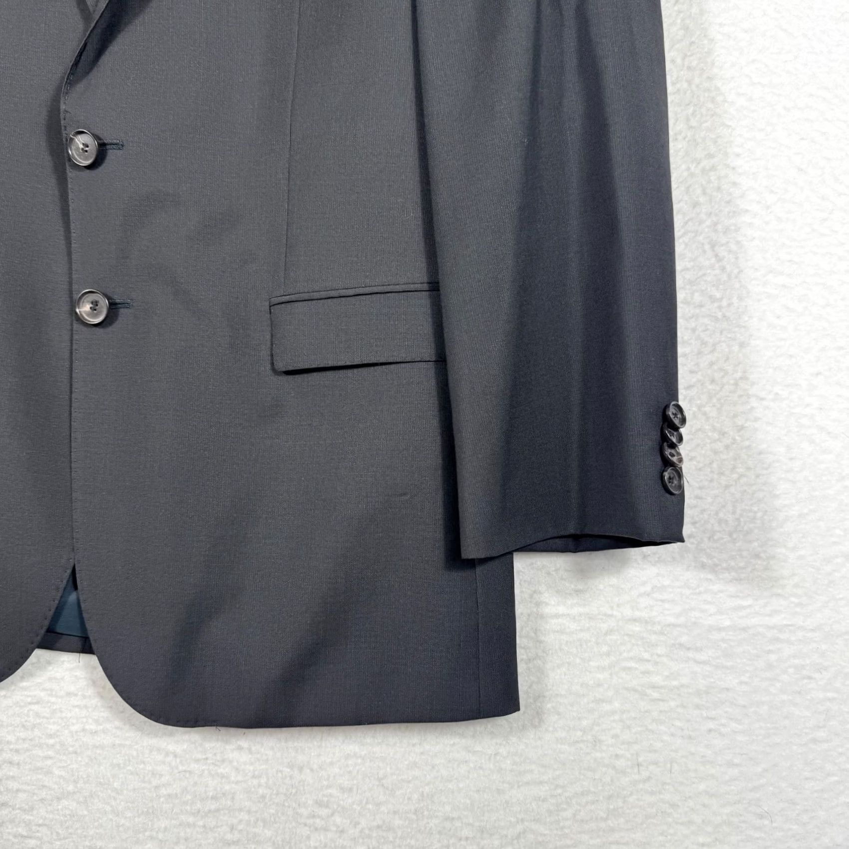 Hugo Boss HUGO BOSS Blazer Jacket Coat Mens 42S 2 Piece Slim Fit Wool Notch Lapel Black Gray Charcoal Gray 2 Button/4 Button Front Solid Vintage N/A Size 42R - 3 Thumbnail