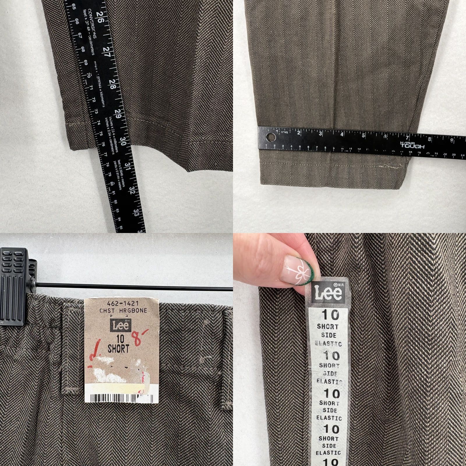 Lee Lee Pants Womens 10 Short Brown Herringbone Side Elastic Wrinkle Free Tapered Size 32" / US 10 / IT 46 - 9 Thumbnail