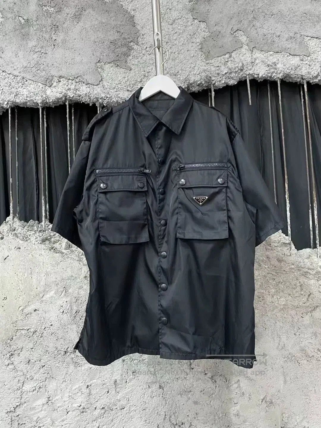 Prada Prada Black Nylon Triangle Logo Short Sleeve Shirt. Size US M / EU 48-50 / 2 - 1 Thumbnail