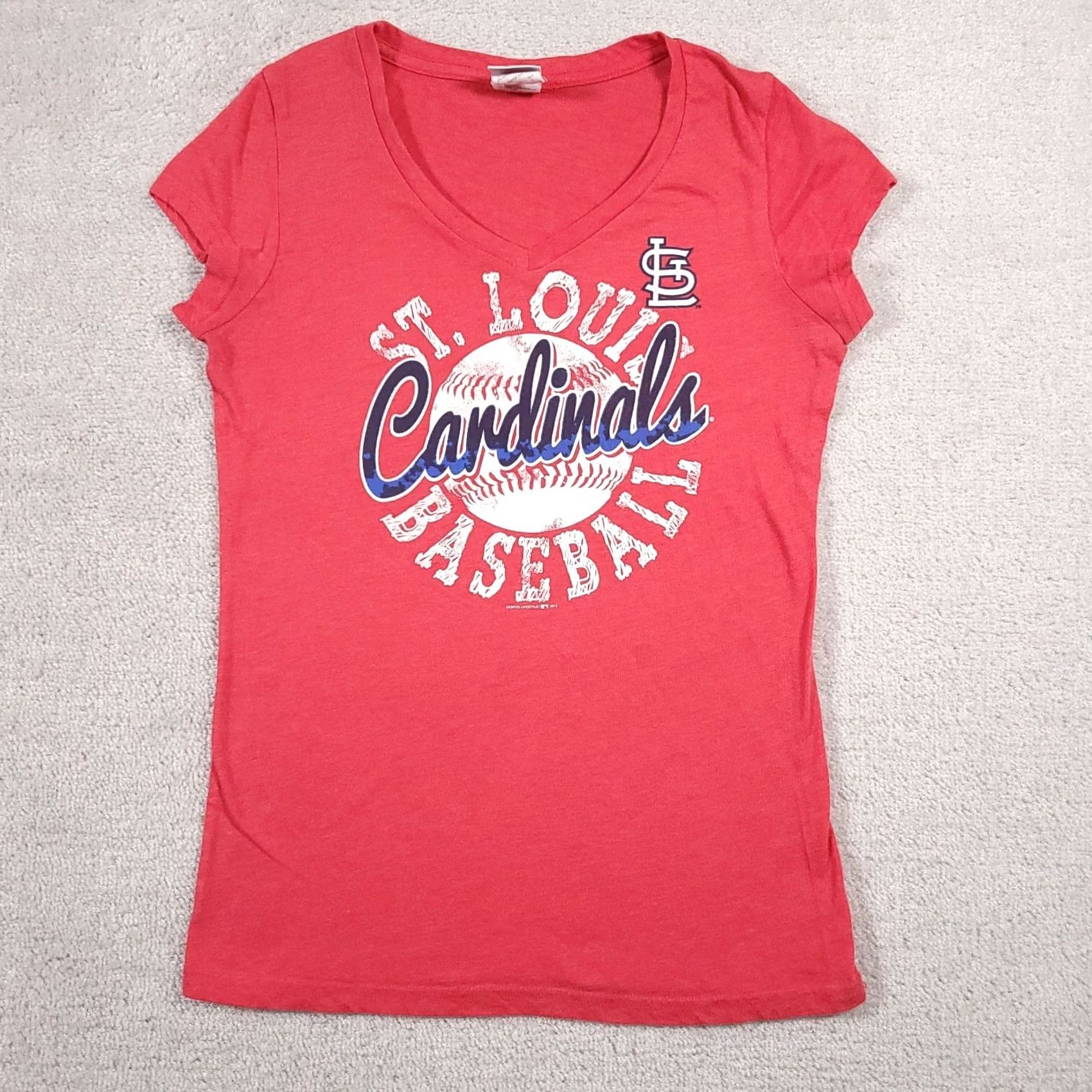 MLB St. Louis Cardinals MLB Shirt Women's Large Red V Neck Glitter Graphic Baseball Cap Sleeve T-Shirt Size L / US 10 / IT 46 - 2 Thumbnail