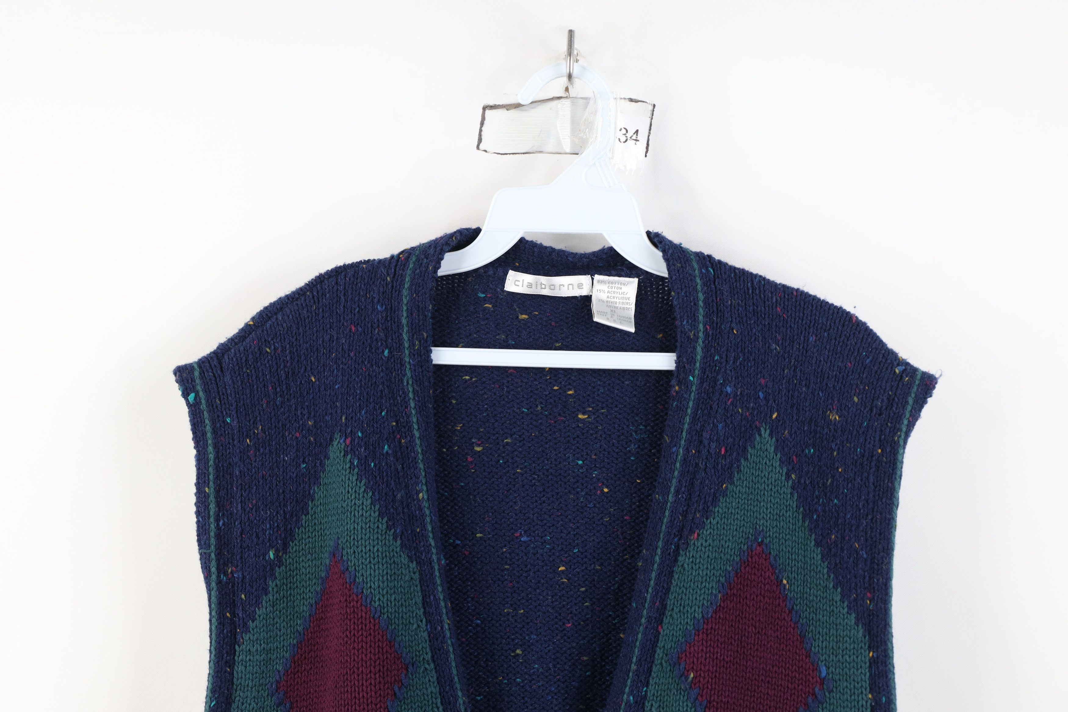 Vintage Vintage 90s Streetwear Diamond Knit Cardigan Sweater Vest Size US XL / EU 56 / 4 - 2 Thumbnail
