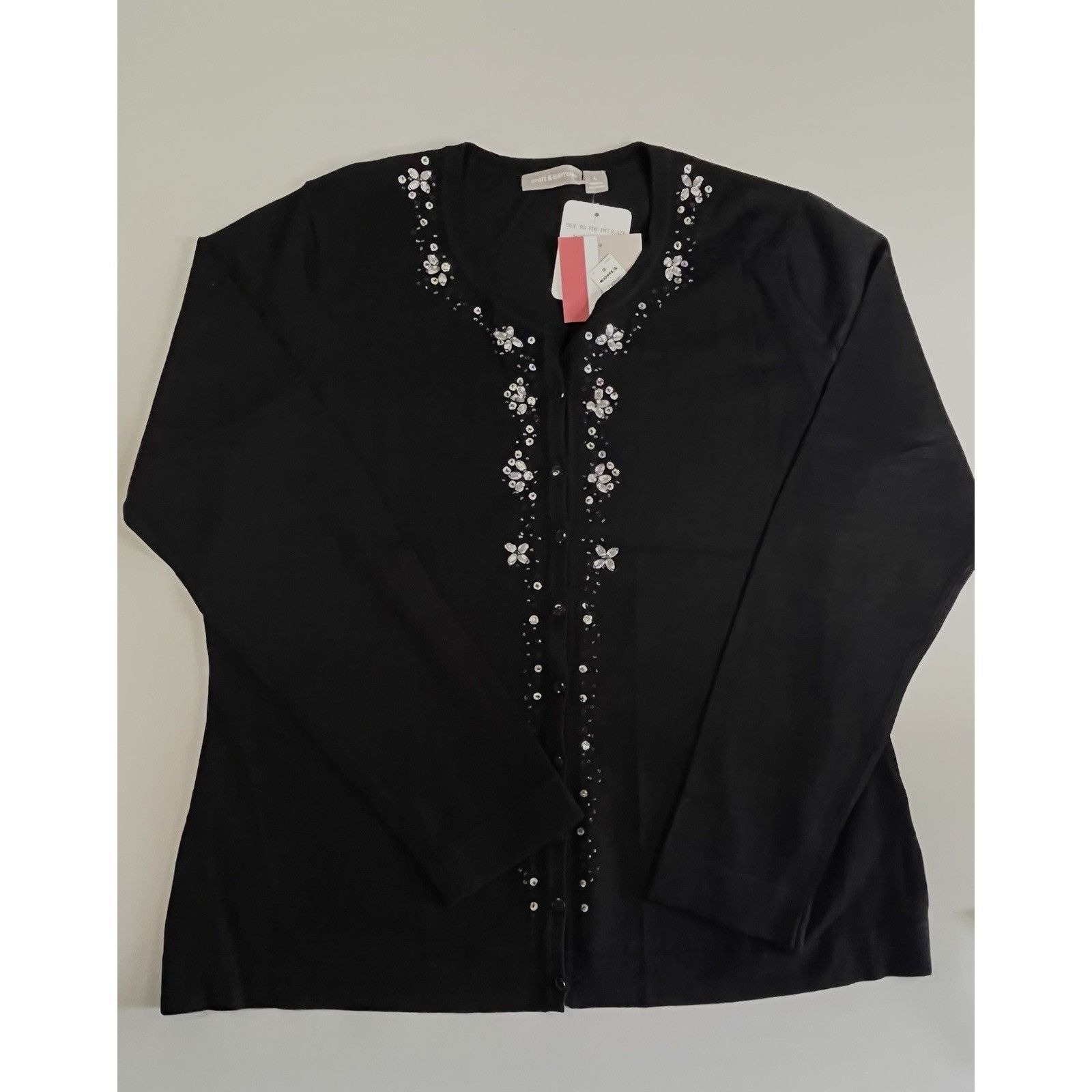 Croft & Barrow Croft & Barrow Cardigan Sweater Misses L Black Rhinestones B Size L / US 10 / IT 46 - 1 Thumbnail