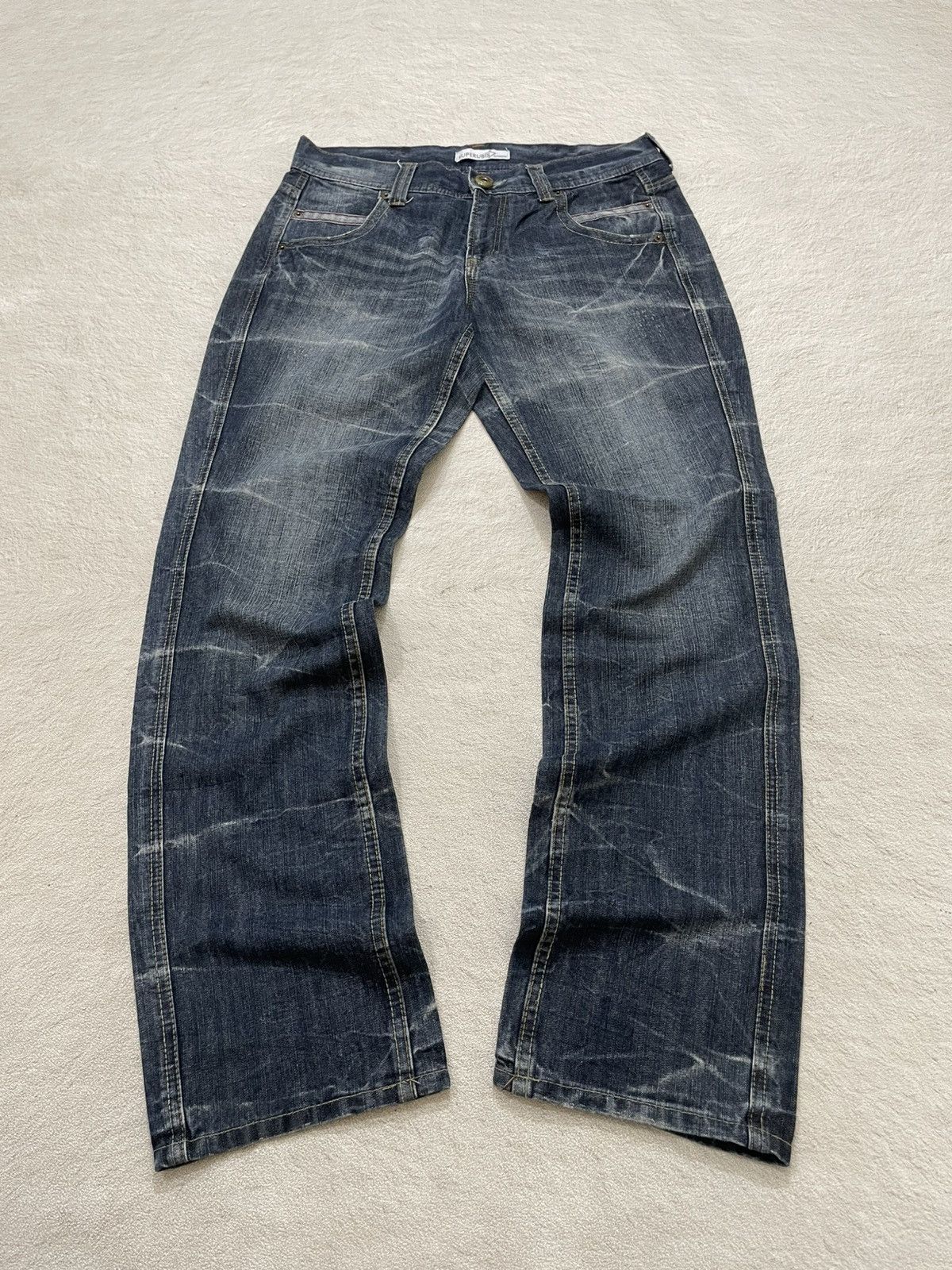 Japanese Brand 00s Japanese Whiskered Denim Heavy Fade Straight Fit Y2K Size US 34 / EU 50 - 1 Thumbnail