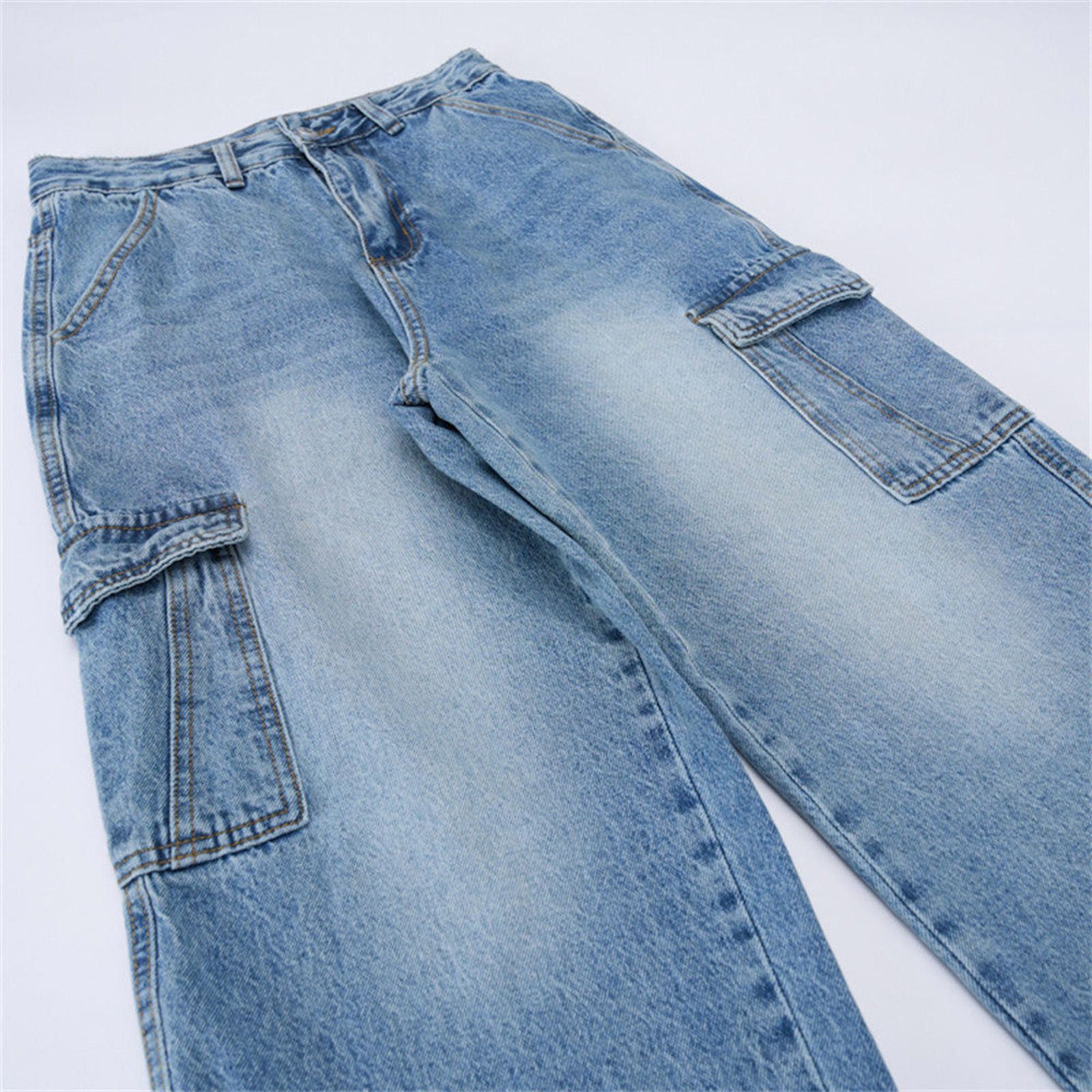 Vintage Light Blue Wide Leg Cargo Denim Jeans, Relaxed Fit Size US 32 / EU 48 - 5 Thumbnail