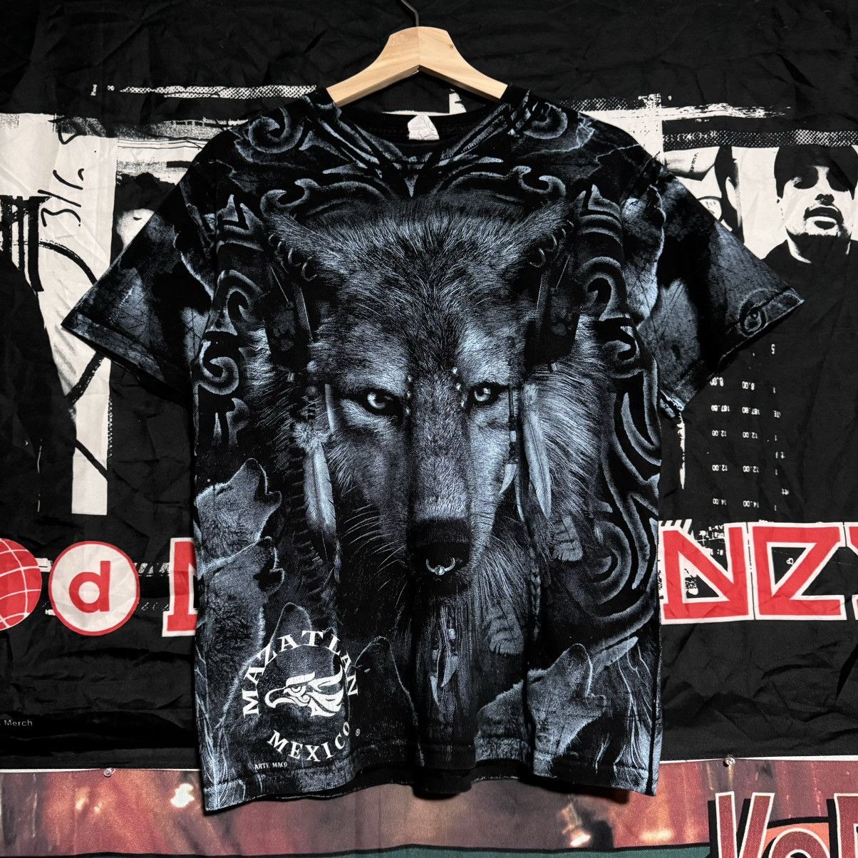 Vintage Y2K grunge Wolf all over print shirt | Grailed