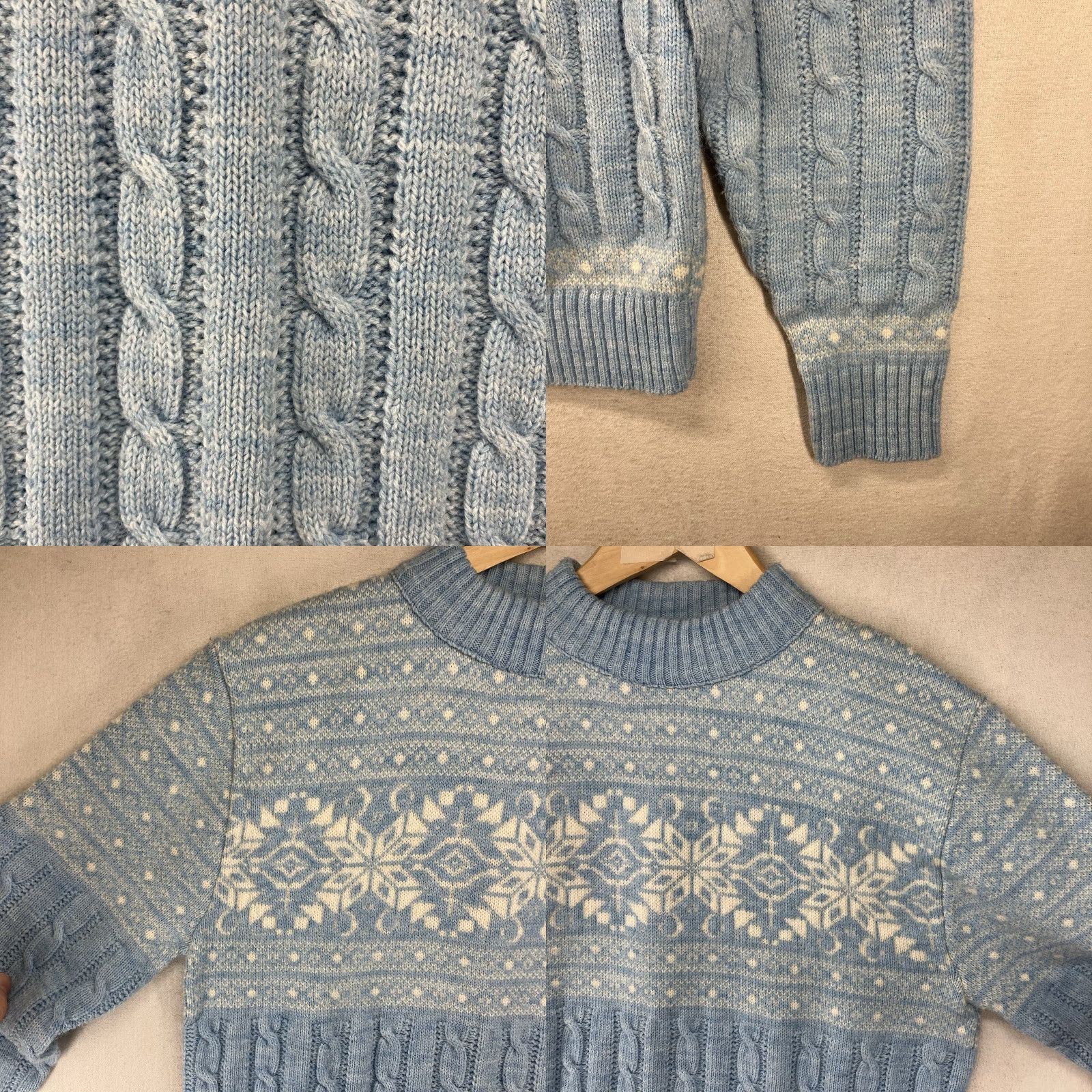Jantzen VINTAGE Jantzen Sweater Women L Powder Blue Mixed Knit Snowflakes EUC Size L / US 10 / IT 46 - 8 Thumbnail