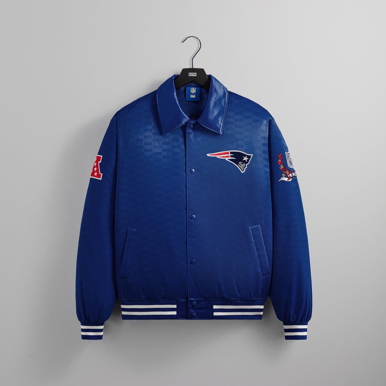 image of Kith x Nfl Patriots Satin Bomber Jacket in Blue, Men's (Size XL)