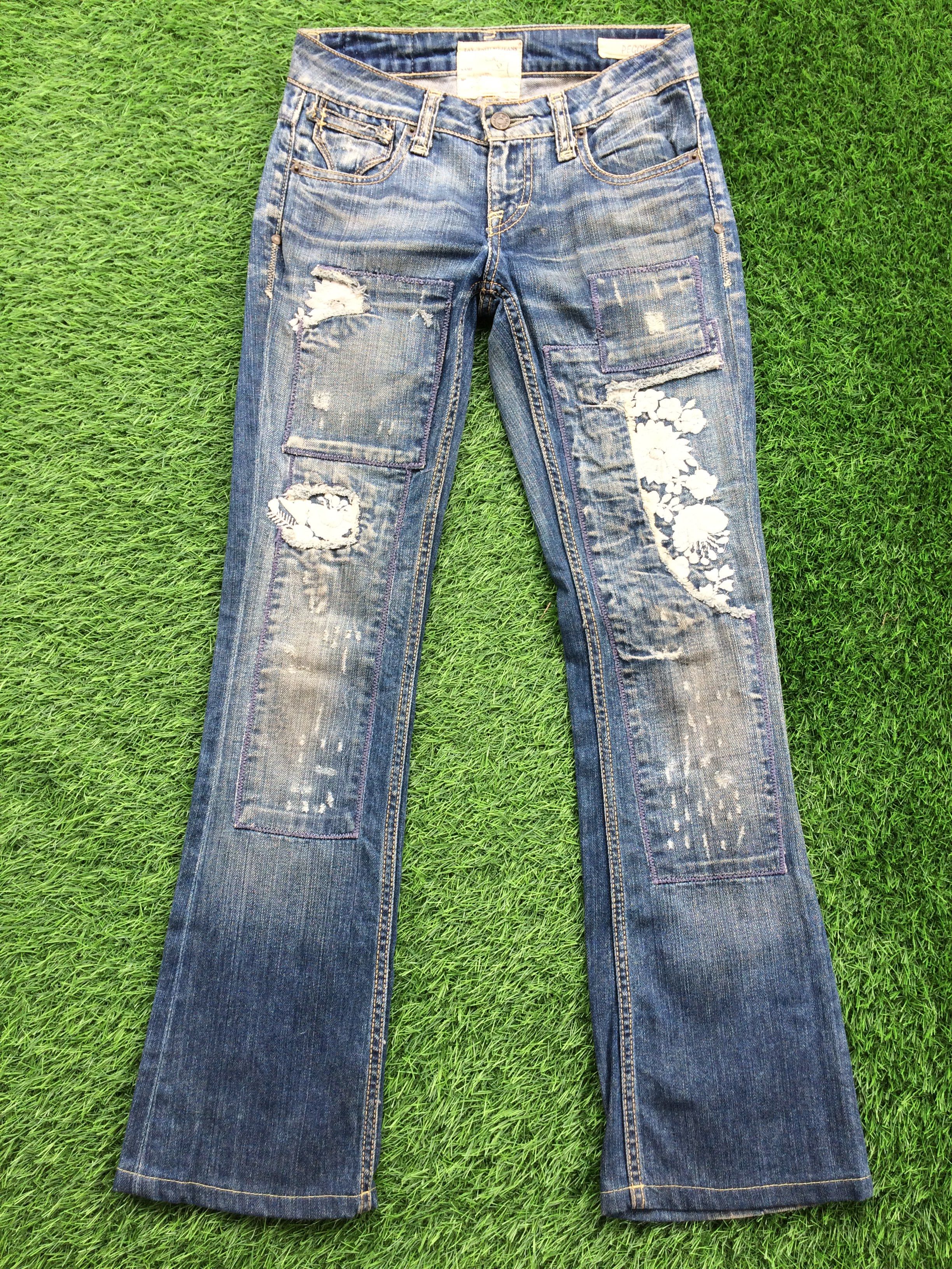 Japanese Distressed Flared Patch Jeans D-858