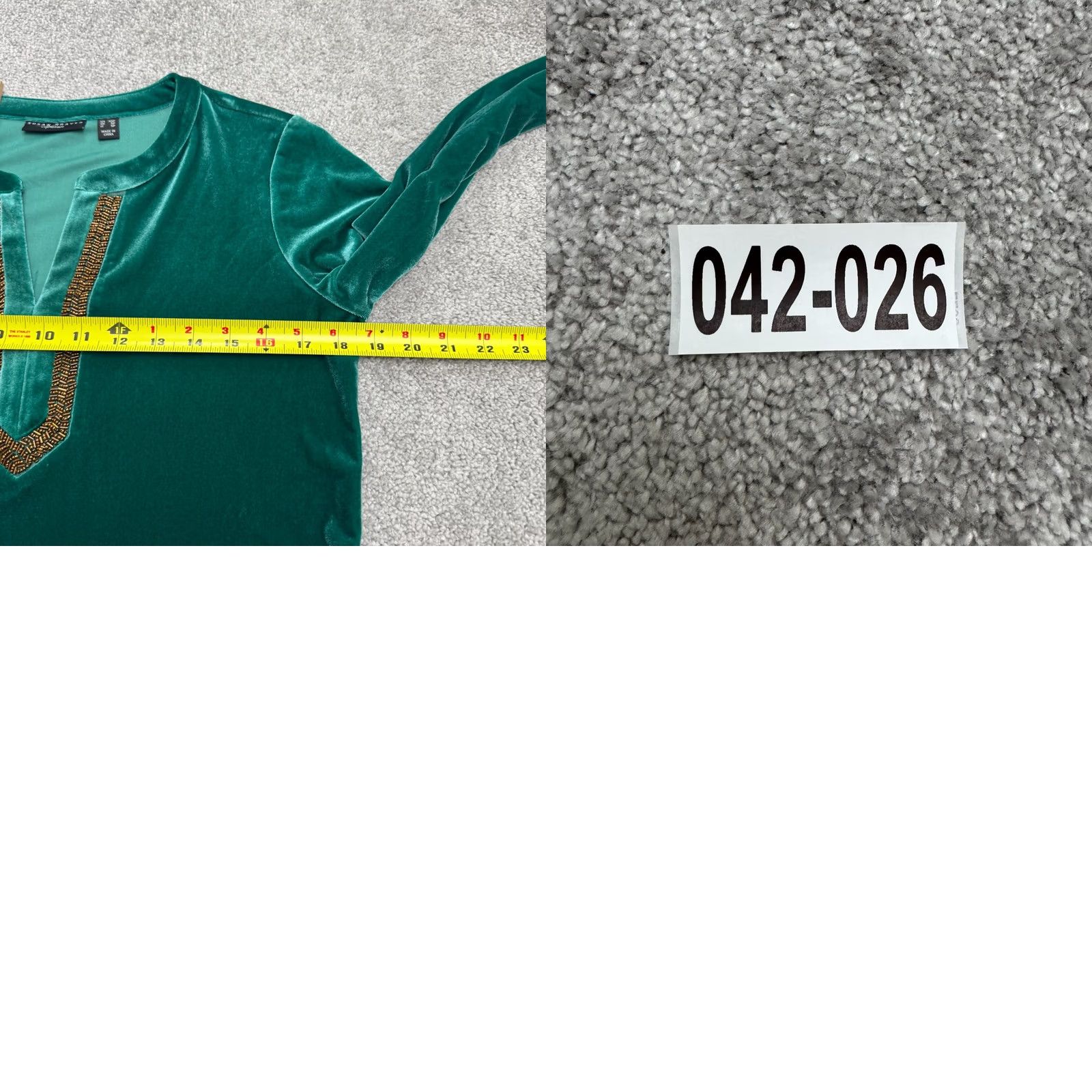 Vintage Susan Graver Blouse Tunic Womens XSP Emerald Green Velvet Beaded V-Neck Long Sleeve Bohemian Pattern Solid Striped? Size XS / US 0-2 / IT 36-38 - 9 Thumbnail