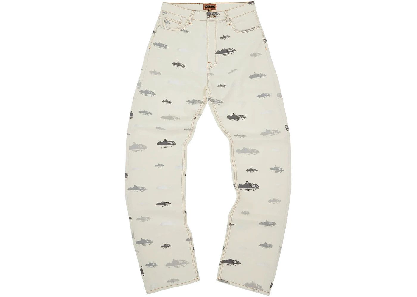 Pre-owned Corteiz Alcatraz Pattern Denim Jeans In White