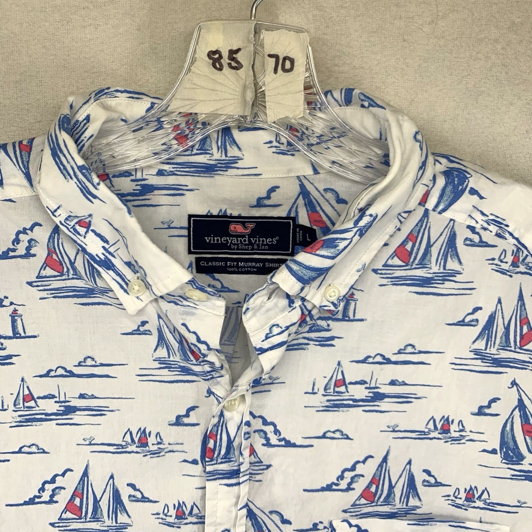 Vineyard Vines VINEYARD VINES Murray Shirt Men Short Sleeve Casual All Seasons Nautical Sailboat Print L White Size US L / EU 52-54 / 3 - 4 Thumbnail