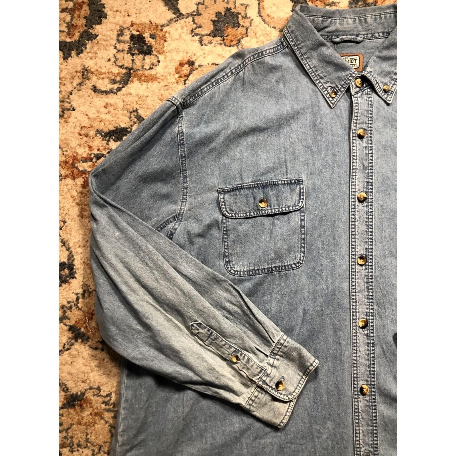 Denime C.E. Schmidt Workwear Shirt Mens 3XL Blue Denim Snap Button Western Long Sleeve Size US XXL / EU 58 / 5 - 3 Thumbnail