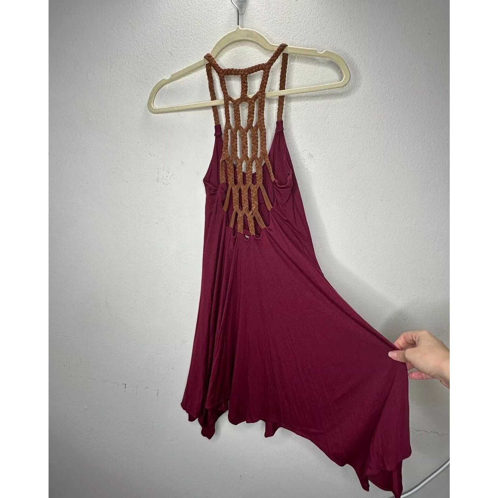 Other Sky Burgundy Scoop Neck Braided Leather Back Strap Dress XS Size XS / US 0-2 / IT 36-38 - 5 Thumbnail