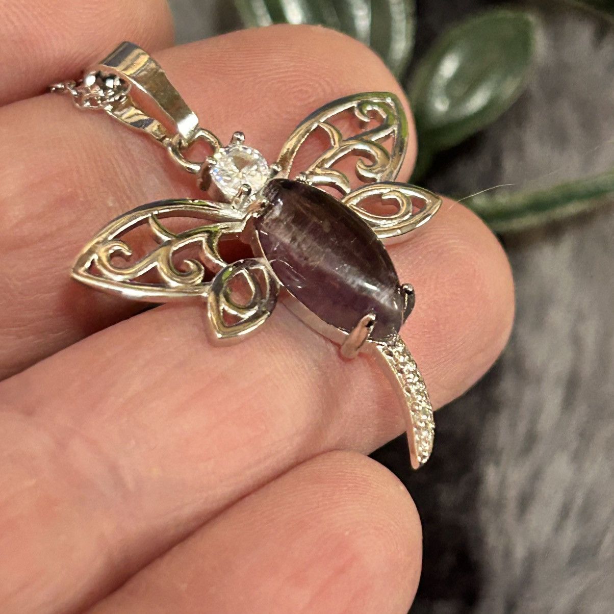 Handmade Marquis amethyst stone dragonfly pendant on chain necklace Size ONE SIZE - 6 Thumbnail