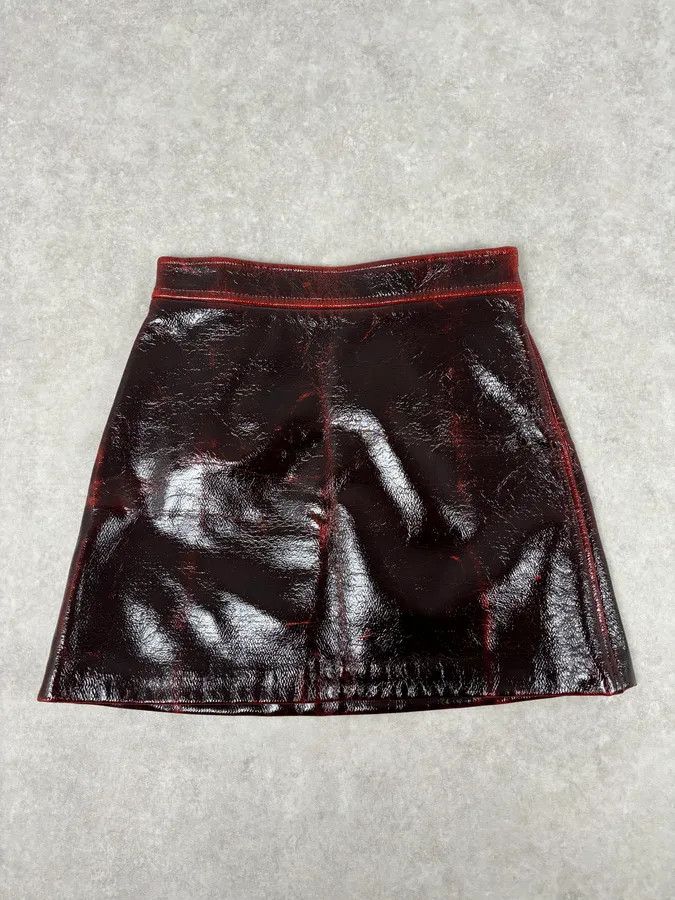 Miu Miu SS2020 Miu Miu Burgundy Leather Metallic Mini Skirt Size 28" / US 6 / IT 42 - 5 Thumbnail