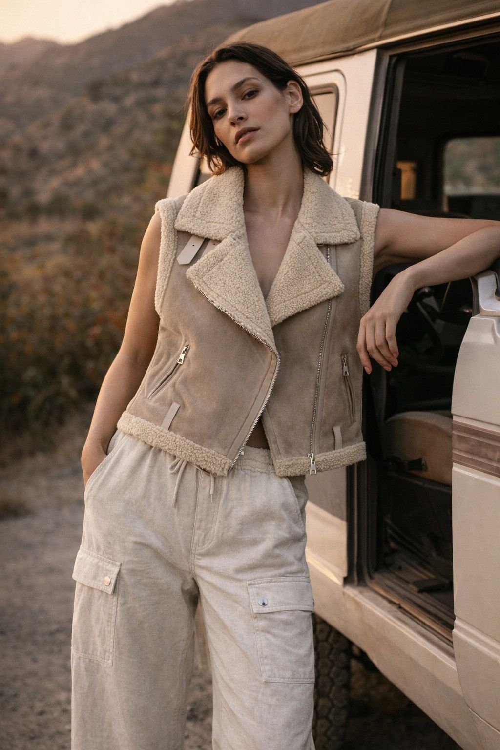 Other Terra Faux Shearling Vest Camel BikerStyle Sleeveless Jacket Size M / US 6-8 / IT 42-44 - 1 Thumbnail