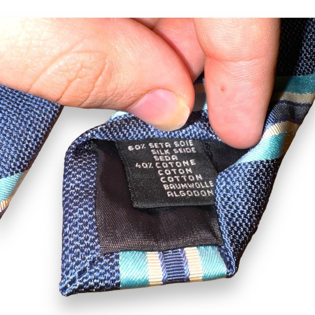Les Copains Les Copains Navy & White Handmade in Italy Rep Stripe Tie Size ONE SIZE - 5 Thumbnail