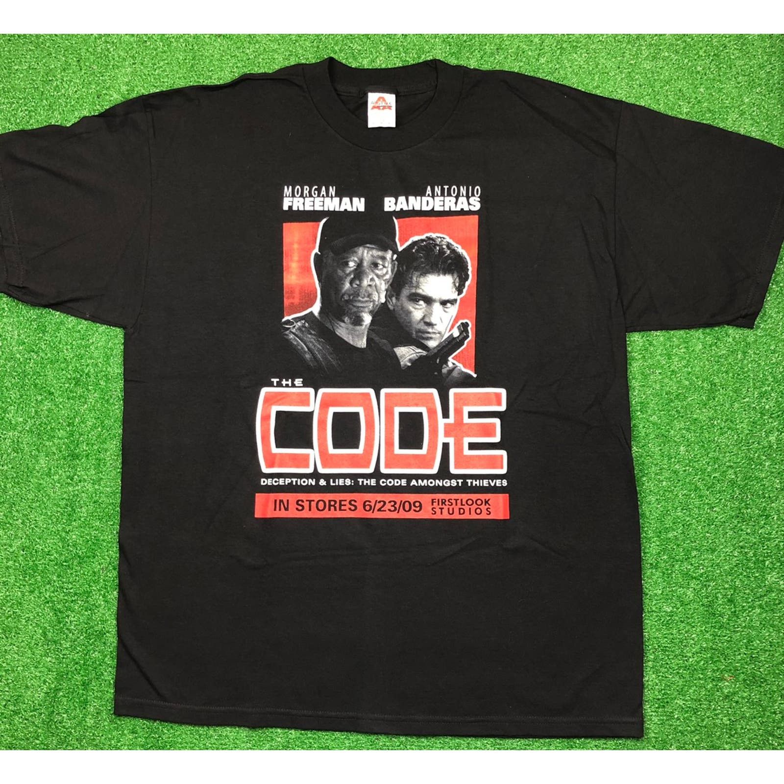 image of Vintage The Code Movie Promo Shirt Morgan Freeman Banderas in Black, Men's (Size XL)