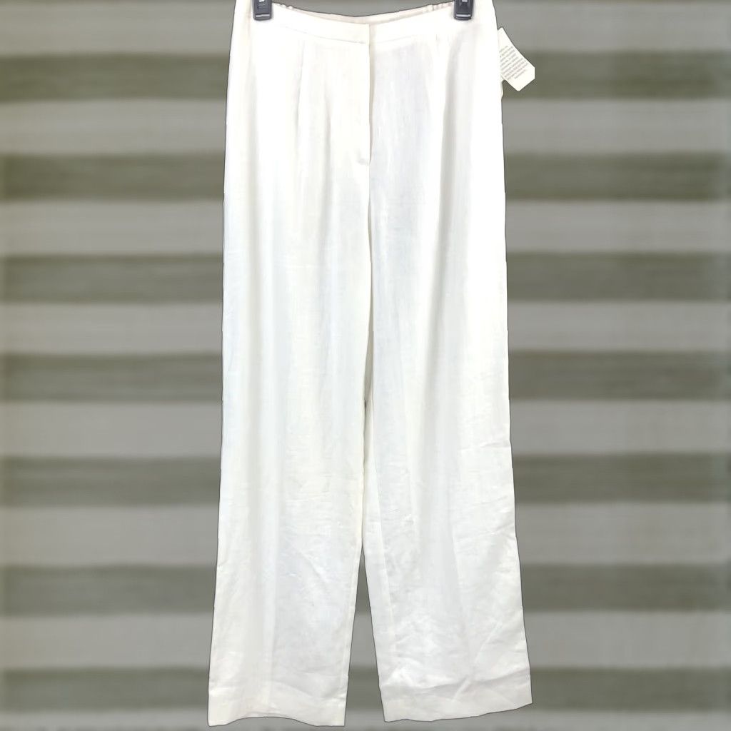 Vintage Norton McNaughton Linen Pants Slacks 6 Wht Straight Leg 26"W Inseam 29" Rise High Womens Pants Size 26" / US 2 / IT 38 - 1 Thumbnail
